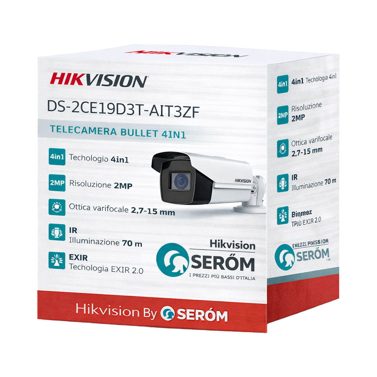 DS-2CE19D3T-AIT3ZF 2MP 4in1 Bullet 2.7-13.5mm Motorized EXIR 70m WDR 120dB IP67 Full HD - Hikvision
