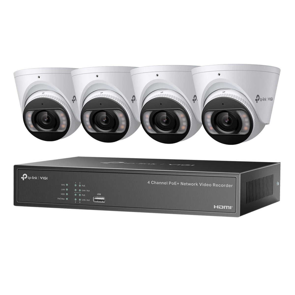 VIGI NK4P-T4425-2T - Kit Vidéosurveillance 4 Caméras 4MP Full Color avec NVR PoE+ 4 Canaux et Analyse Intelligente IA - VIGI
