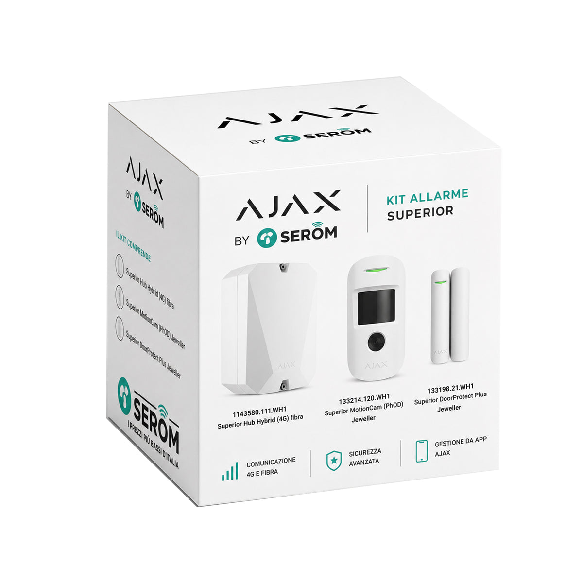 131882.348.WH1 - Ajax Kit Superior ASP White con Hub Hybrid 4G, MotionCam S PhOD e DoorProtect S Plus Bianco