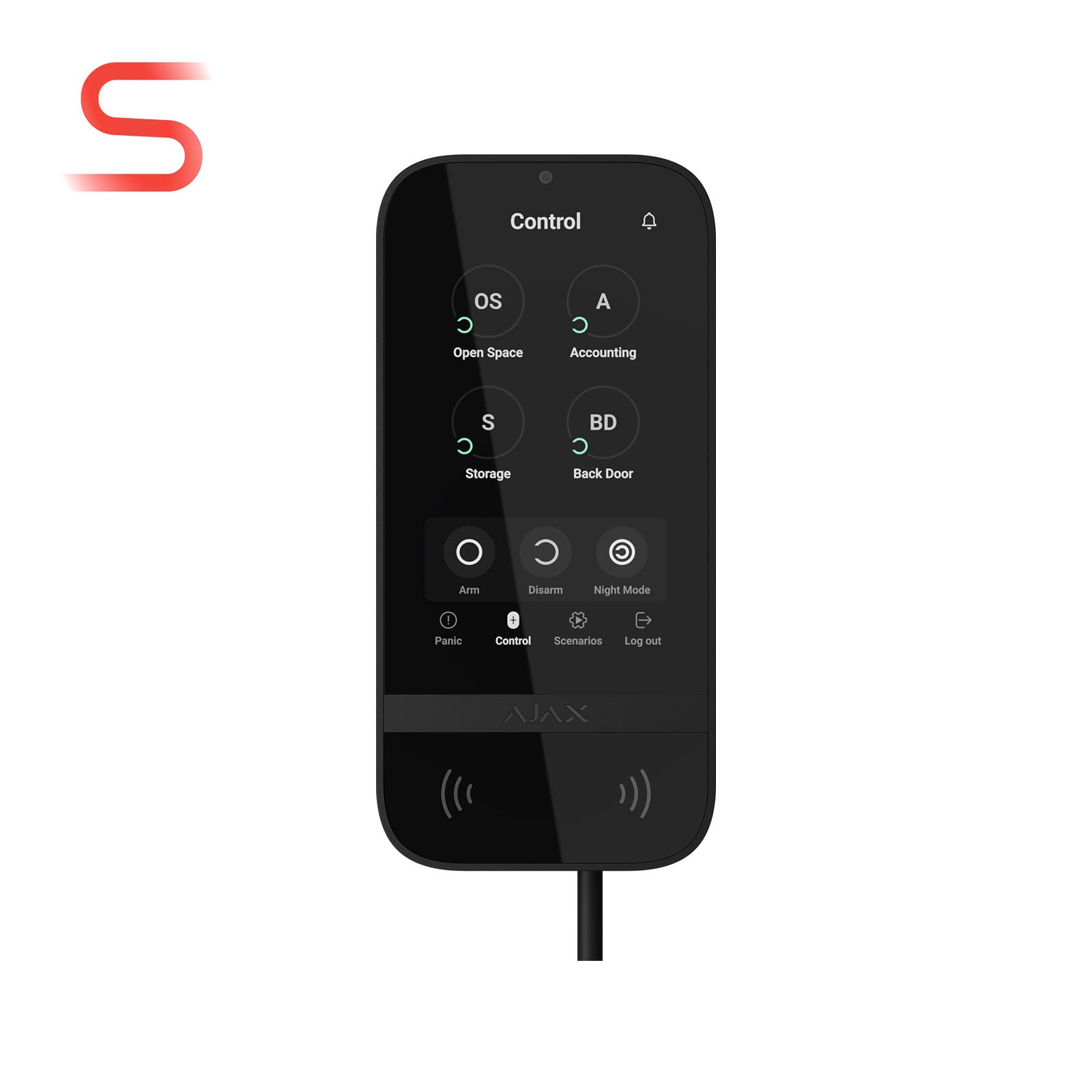 143607.226.BL1 - Ajax Superior KeyPad TouchScreen Fibra Black Wired Keypad with 5” IPS Display and Pass Tag Smartphone Access
