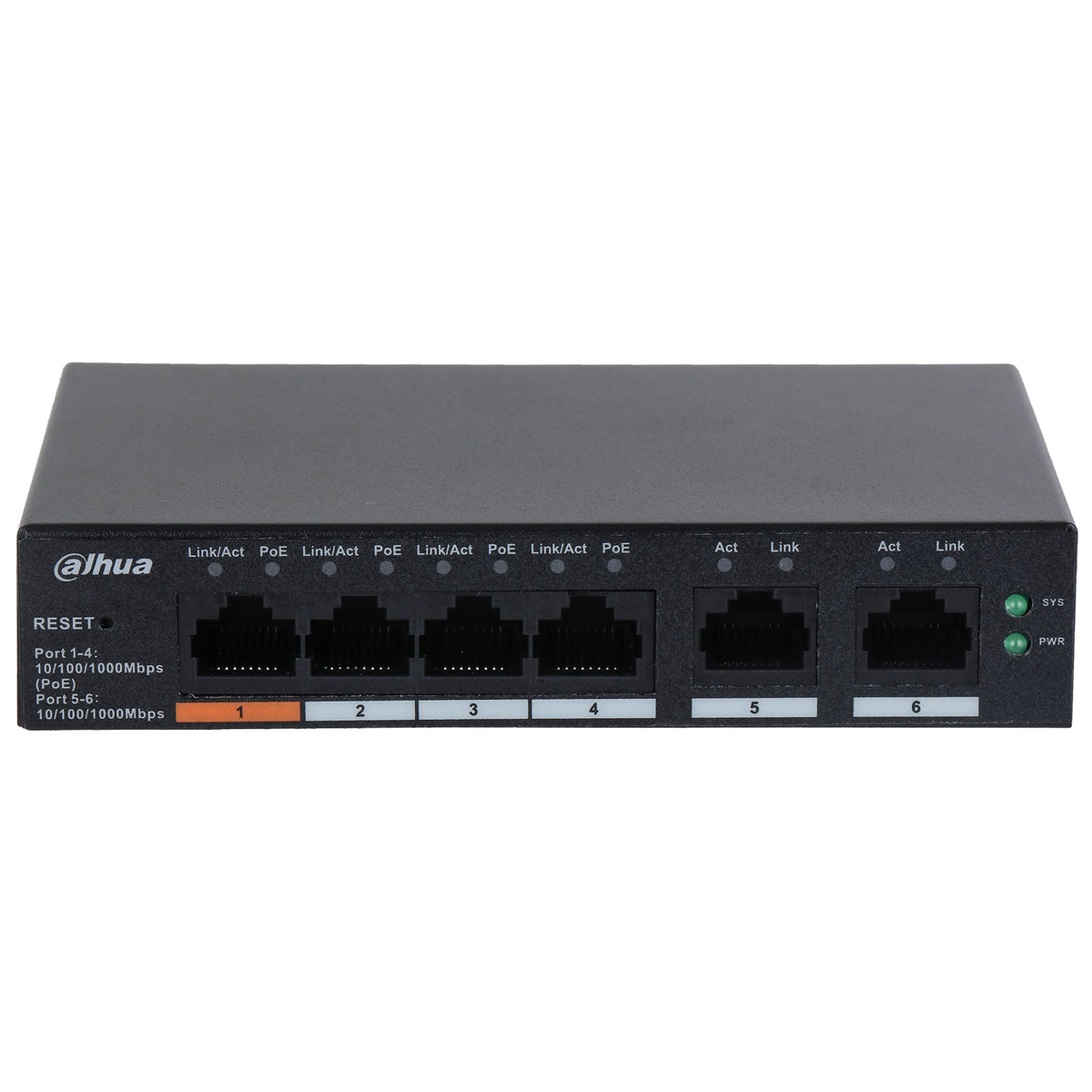 CS4006-4GT-60 - Switch di Rete 4 Porte PoE + 2 Porte Gigabit 60W con Supporto IEEE802.3af/at e Case in Metallo - Dahua