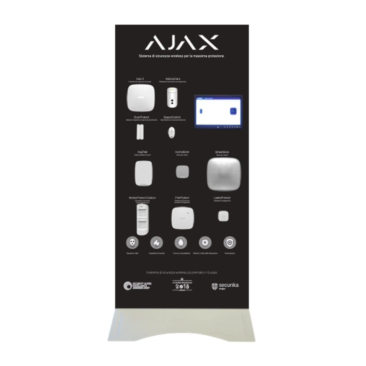 Ajax - Espositore dimostrativo verticale per kit d'allarme AJAX - Wireless 868Mhz Jeweller - Con MotionCam - AJ-BTOTEM2-W-IT