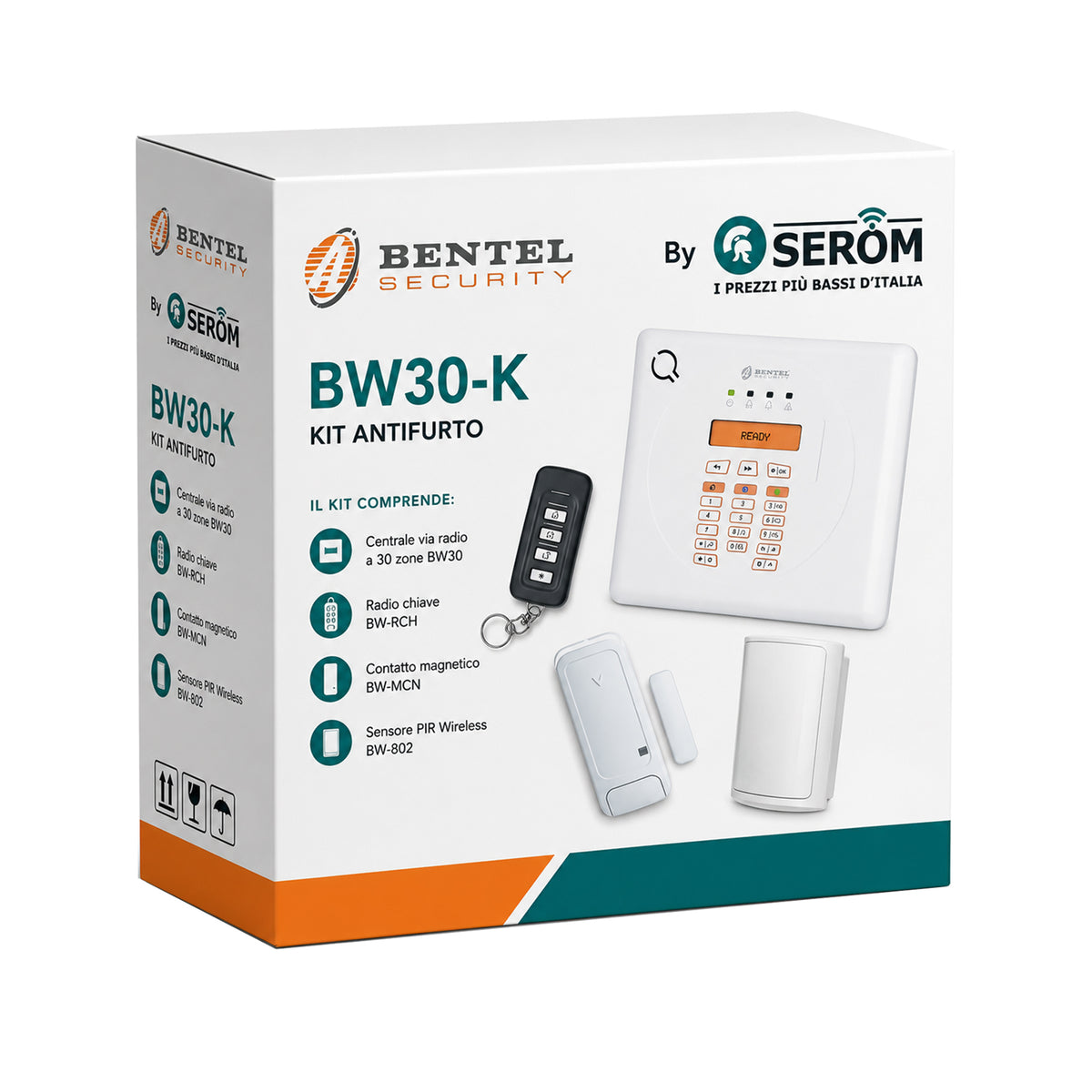 BW30-K – Komplettes drahtloses PIR-Bedienfeld-Set mit 30 Zonen für Einbruchmeldeanlagen – Bentel