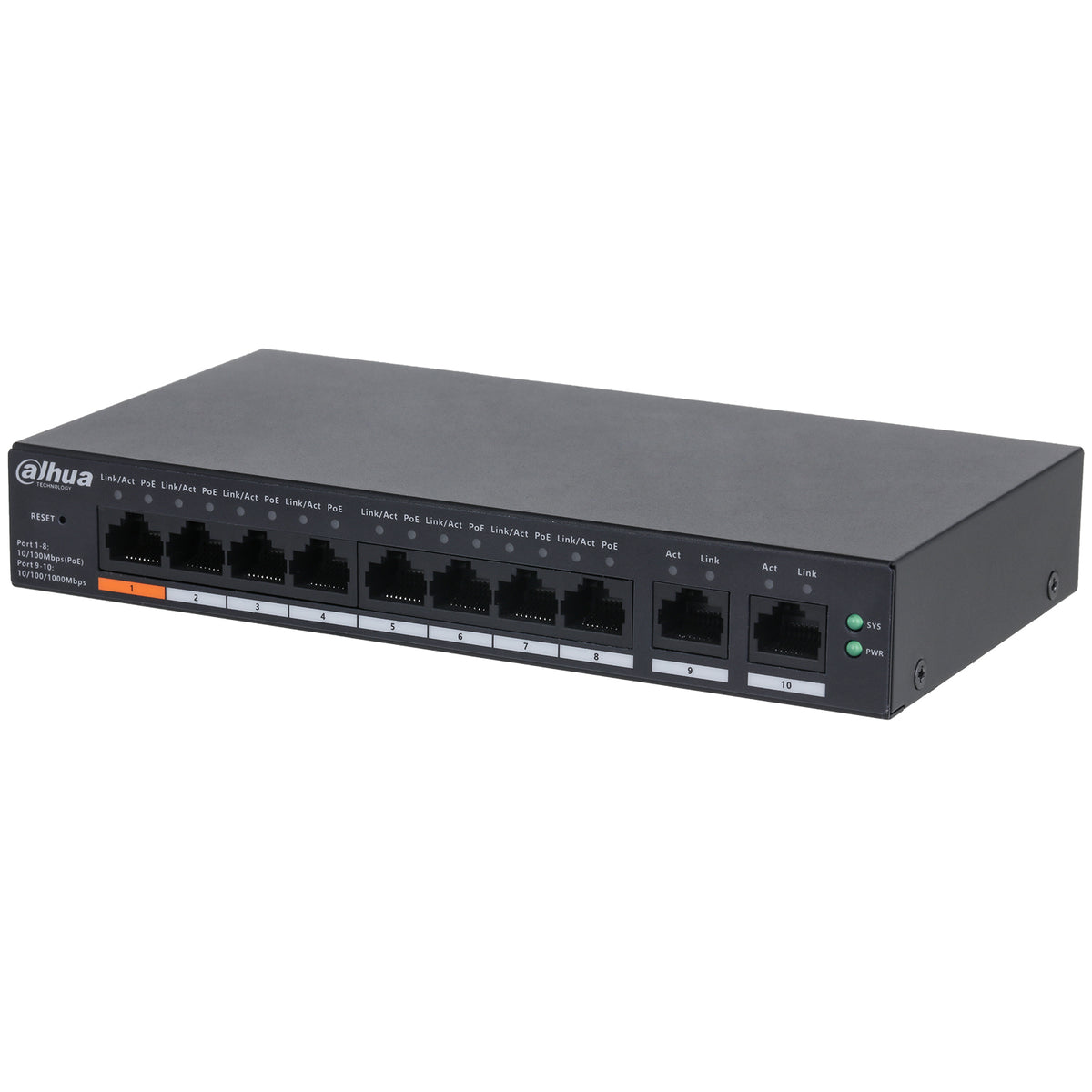 CS4010-8ET-60 - Switch PoE Dahua Cloud Managed 8 Porte + 2 RJ45, 60W, 90W Red Port, 250m, IEEE802.3af/at, Metallo Antipolvere - Dahua