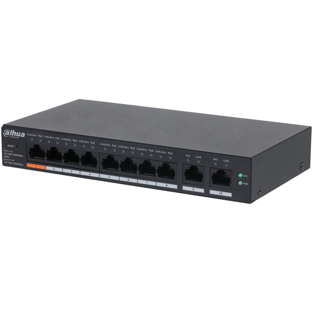 CS4010-8GT-60 - Switch 8 porte PoE + 2 Porte 10/100/1000 RJ45 di rete Serie Cloud Managed - Dahua