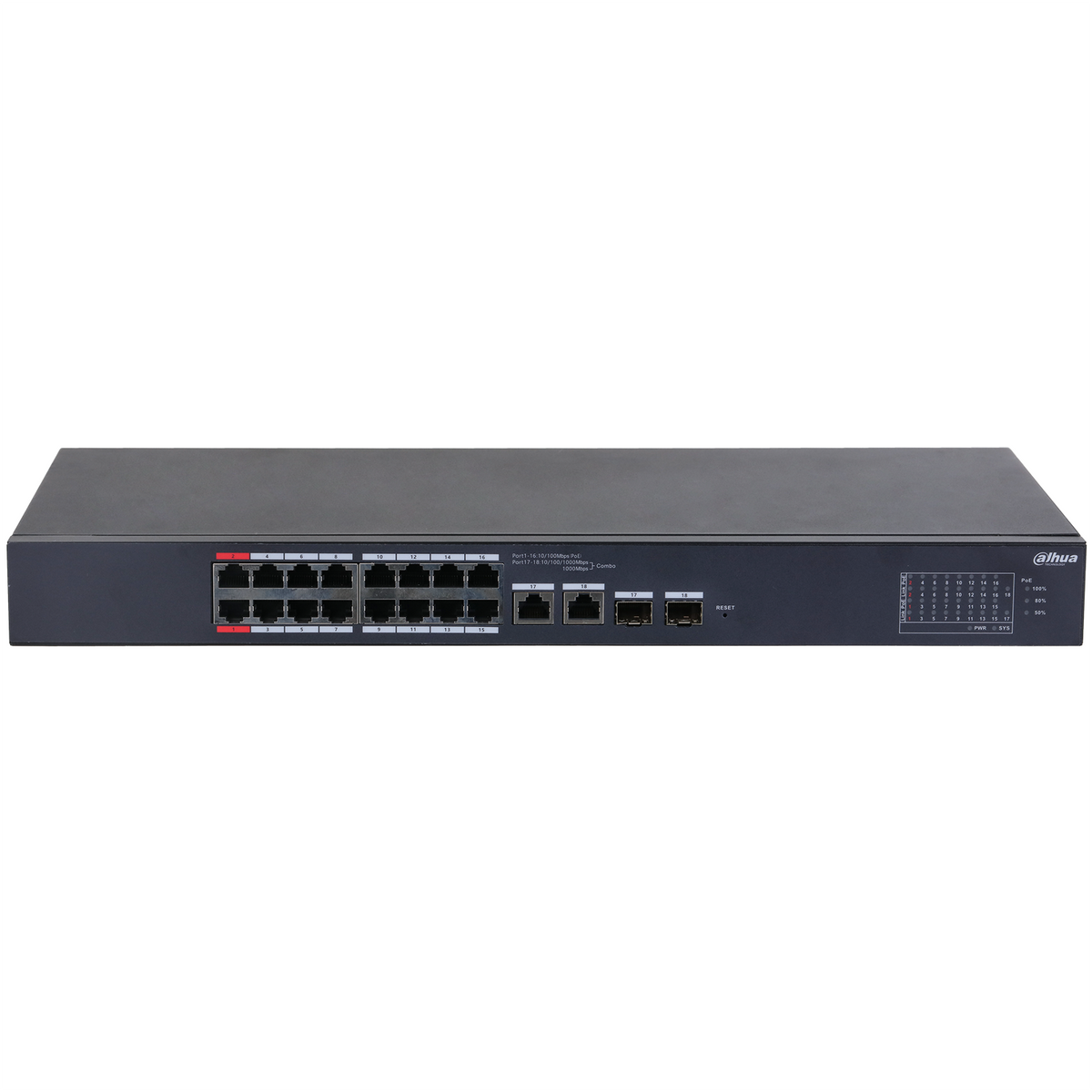 CS4218-16ET-135 - Switch di rete Serie Cloud Managed 16 Porte PoE + 2 Porte 10/100/1000 RJ45 SFP - Dahua