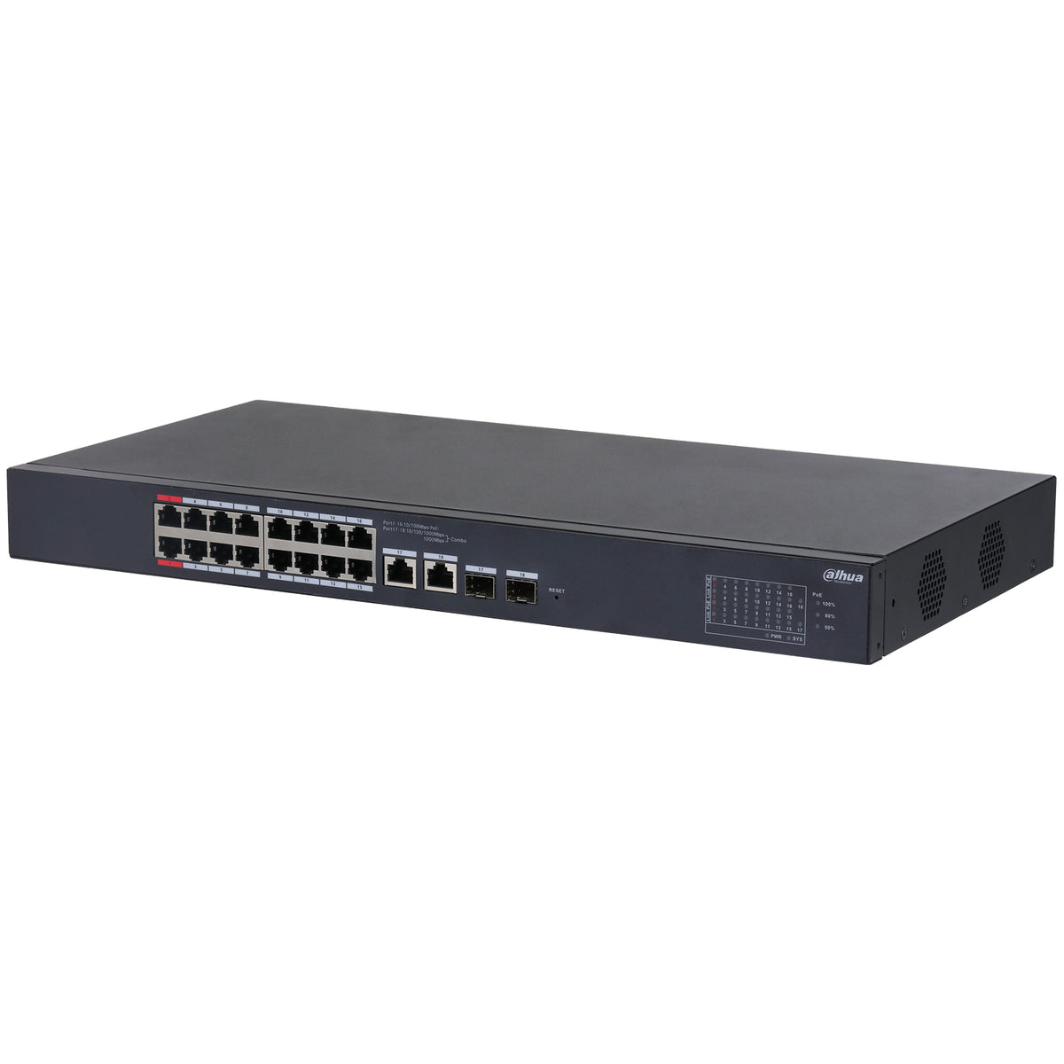 CS4218-16ET-190 - Switch di rete gestito 16 Porte PoE + 2 Porte 10/100/1000 RJ45 SFP - Dahua