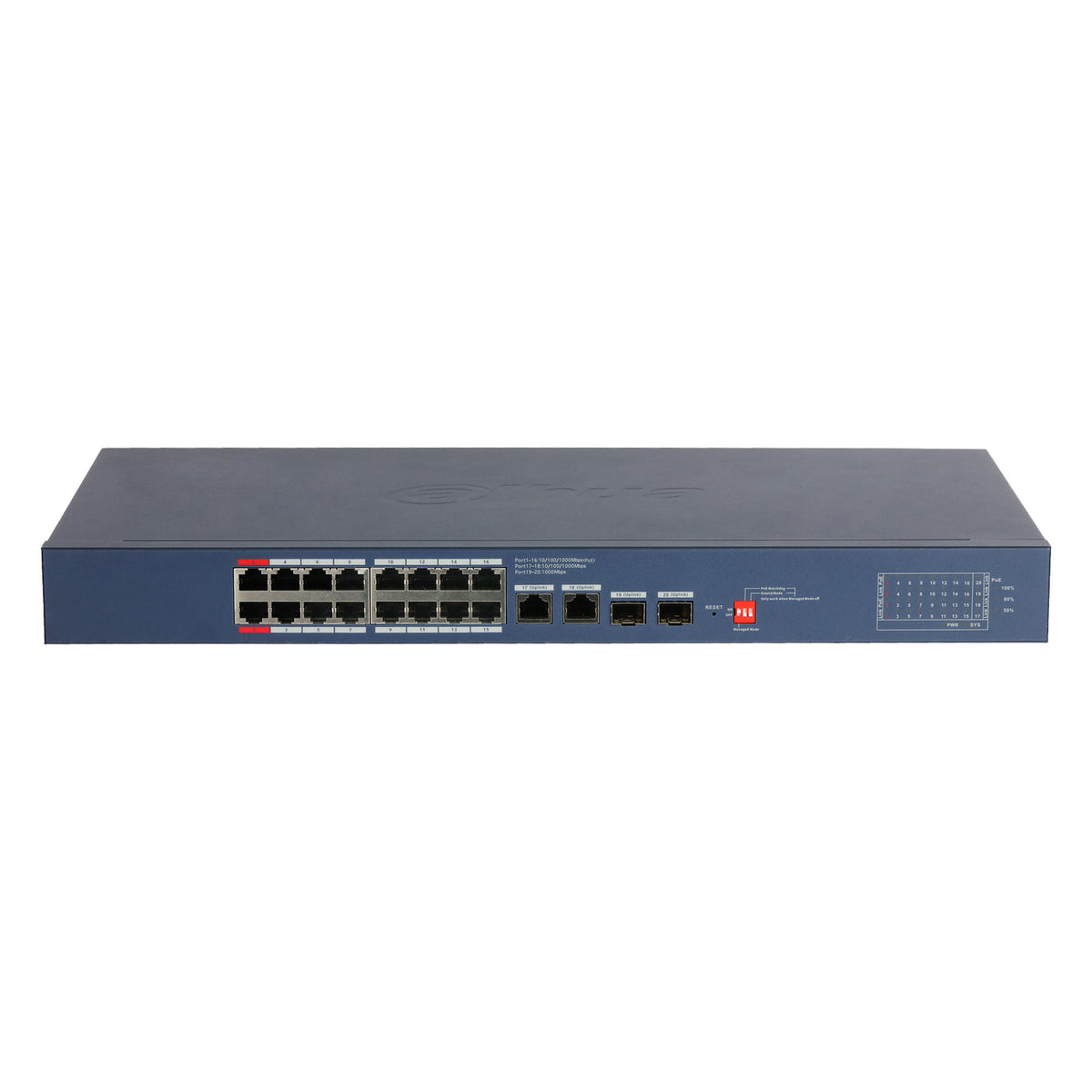 S4220-16GT-190-V2 Switch PoE Gigabit 16 Porte 190W Cloud Managed con SFP per Videosorveglianza IP - Dahua