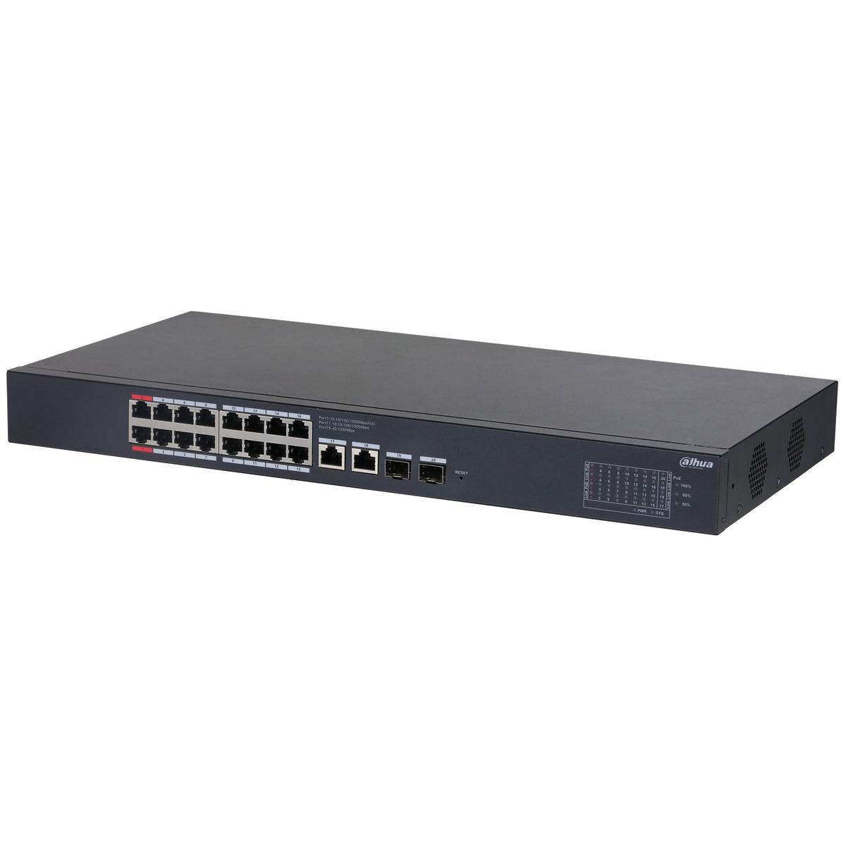 CS4220-16GT-190 - Switch di Rete 16 Porte PoE + 2 RJ45 Gigabit + 2 SFP | 190W, Hi-PoE, IEEE802.3bt, Fino a 250m, Case Metallico