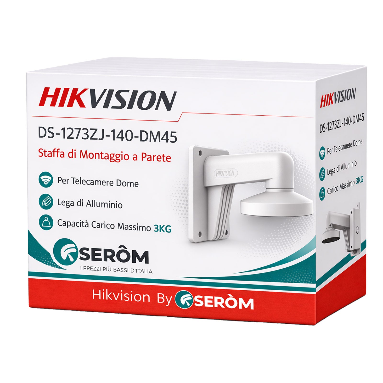 DS-1273ZJ-140-DM45 Staffa a Parete per Telecamere Dome in Lega di Alluminio Colore Bianco Supporto Montaggio - Hikvision