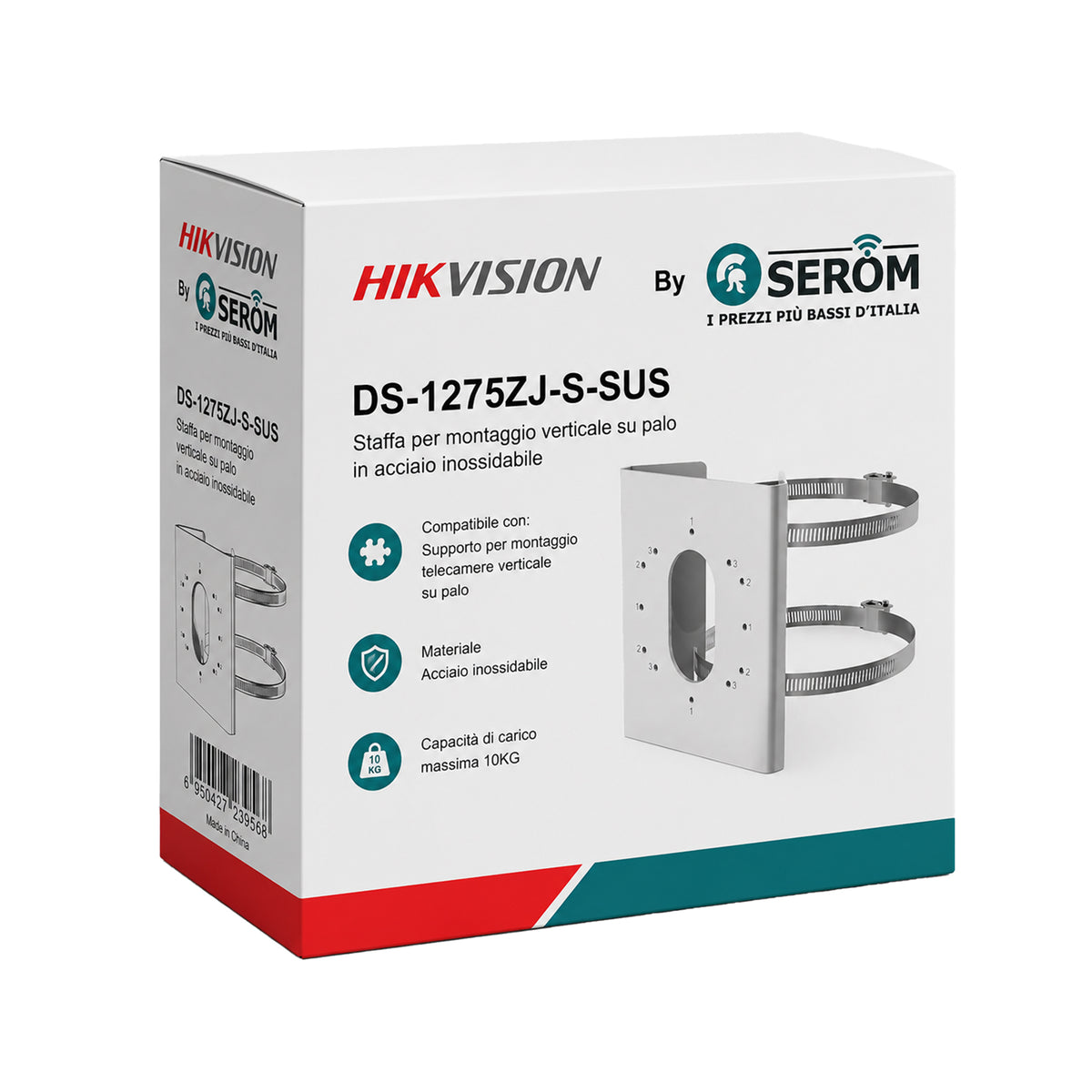 DS-1275ZJ-S-SUS Vertikale Stangenhalterung aus weißem Edelstahl, Tragfähigkeit 10 kg, für Hikvision-Kameras