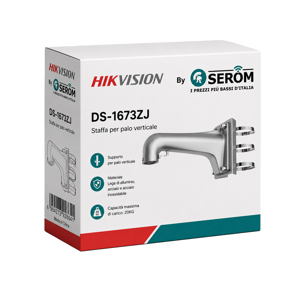 DS-1603ZJ-Pole-P Vertikale Masthalterung aus Stahl und Aluminium, Platingrau, Tragfähigkeit 20 kg - Hikvision