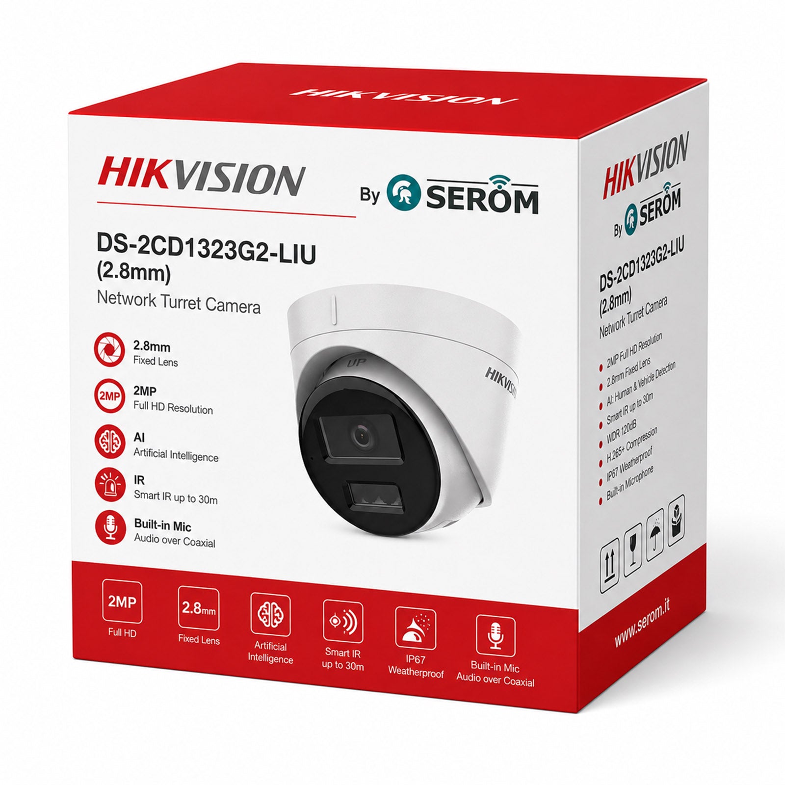DS-2CD1323G2-LIU Telecamera IP Turret 2MP 2.8mm Smart Hybrid Light AI Persone Veicoli Microfono IP67 - Dahua
