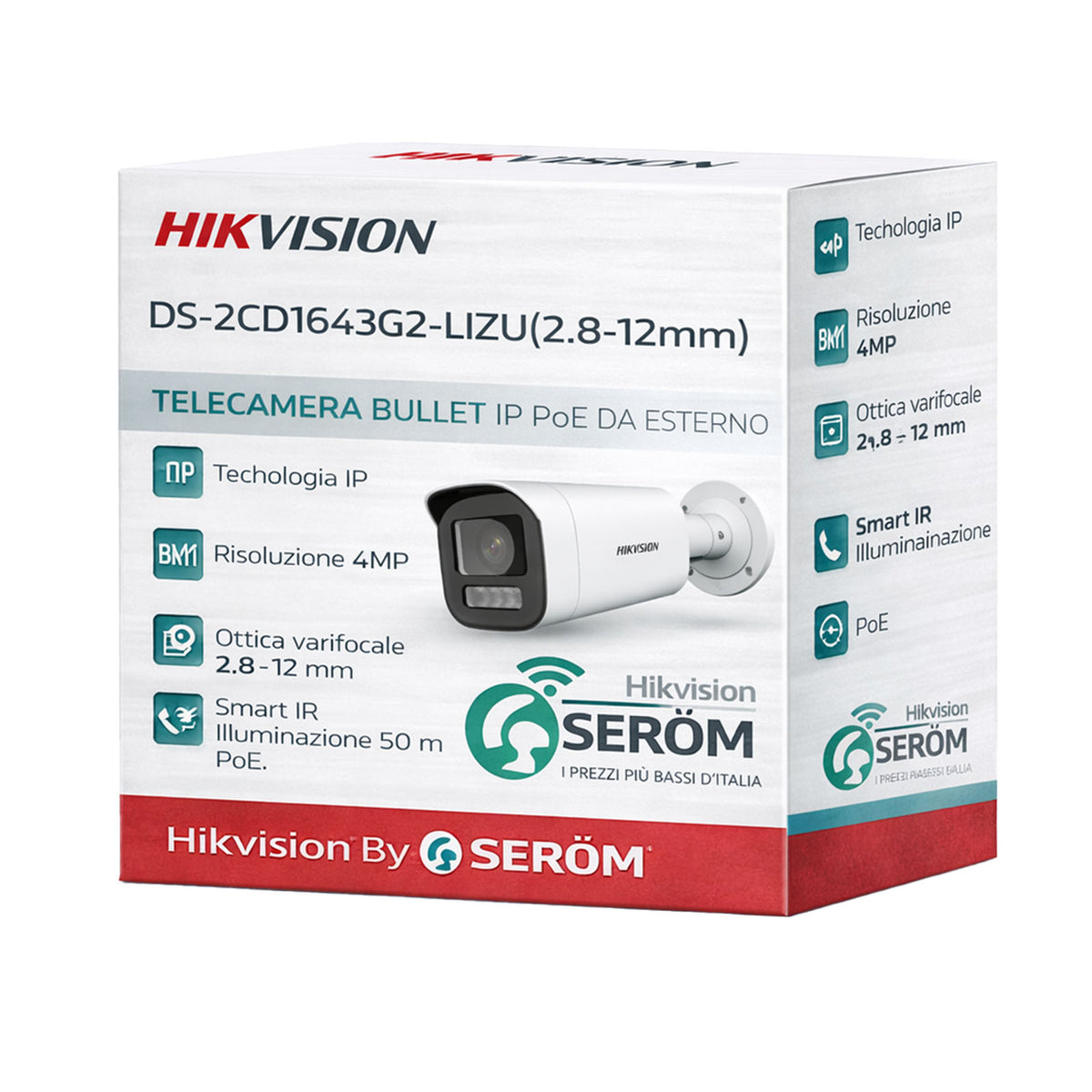 DS-2CD1643G2-LIZU 4MP IP PoE Bullet Varifocale 2.8-12mm AutoFocus Smart Hybrid Light 50m IP67 H.265+ - Hikvision