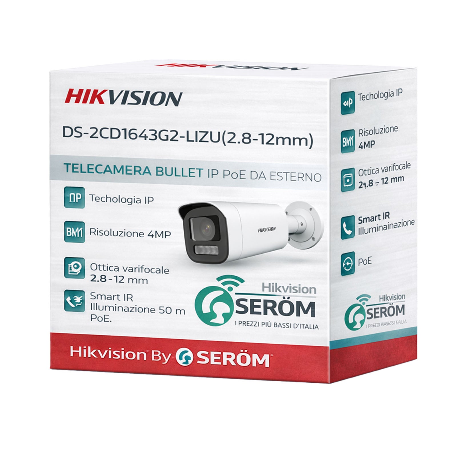 DS-2CD1643G2-LIZU 4MP IP PoE Bullet Varifocale 2.8-12mm AutoFocus Smart Hybrid Light 50m IP67 H.265+ - Hikvision