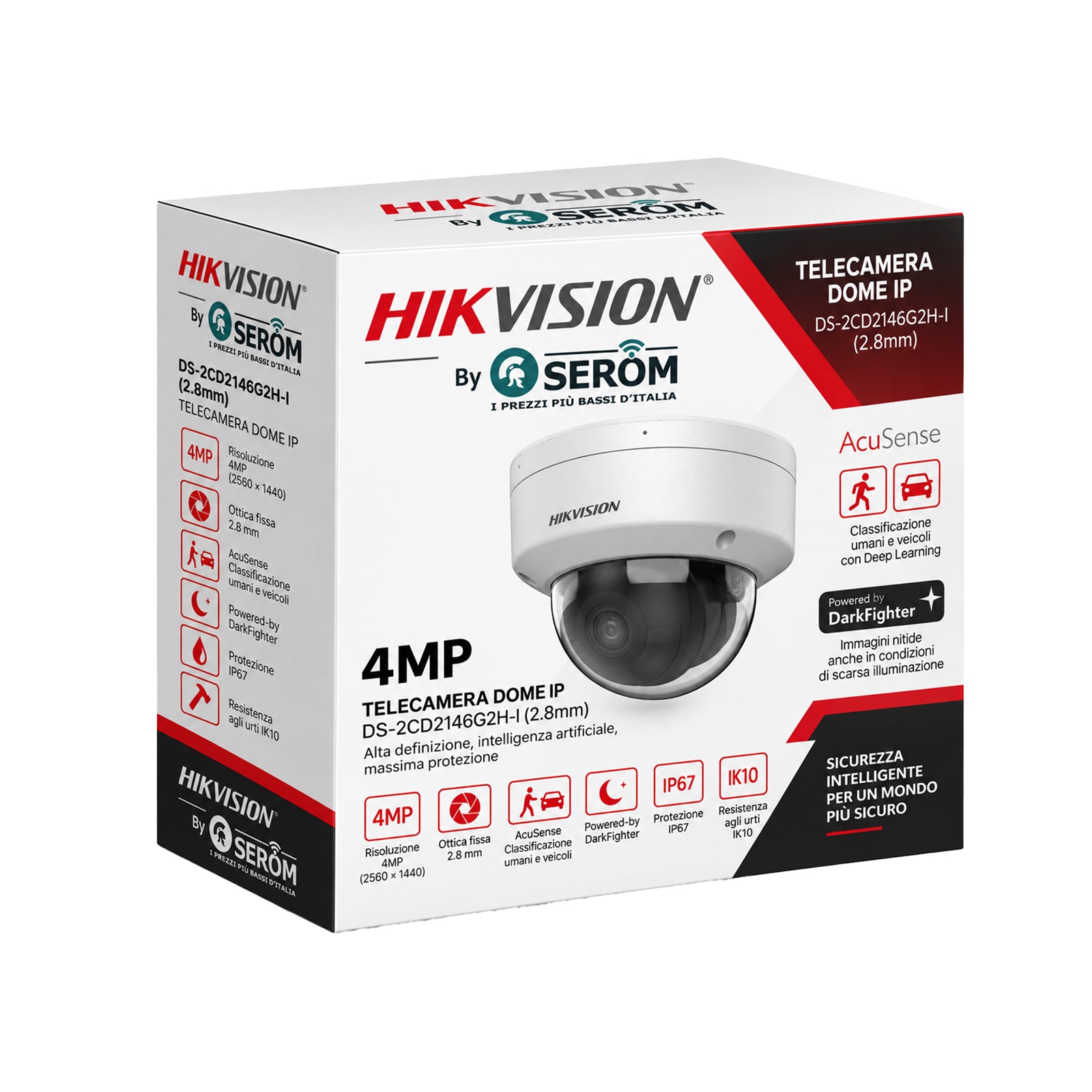 DS-2CD2146G2H-I 2.8mm Telecamera IP Dome 4MP AcuSense DarkFighter IR 30m H.265+ IP67 IK10 - Hikvision