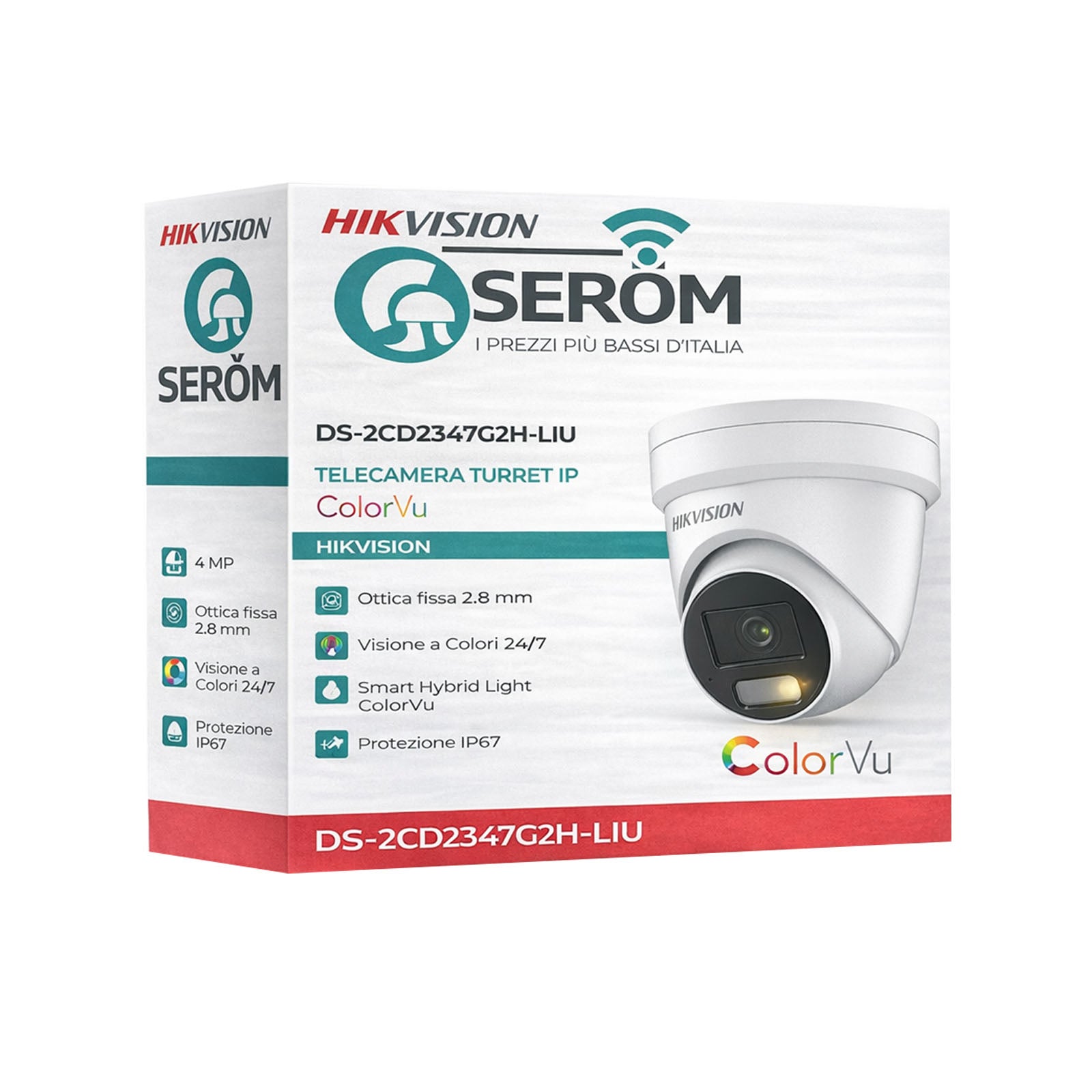 DS-2CD2347G2H-LIU - Telecamera 4MP AI – Turret IP PoE con Smart Hybrid Light ColorVu, WDR 130dB e Audio Integrato - Hikvision