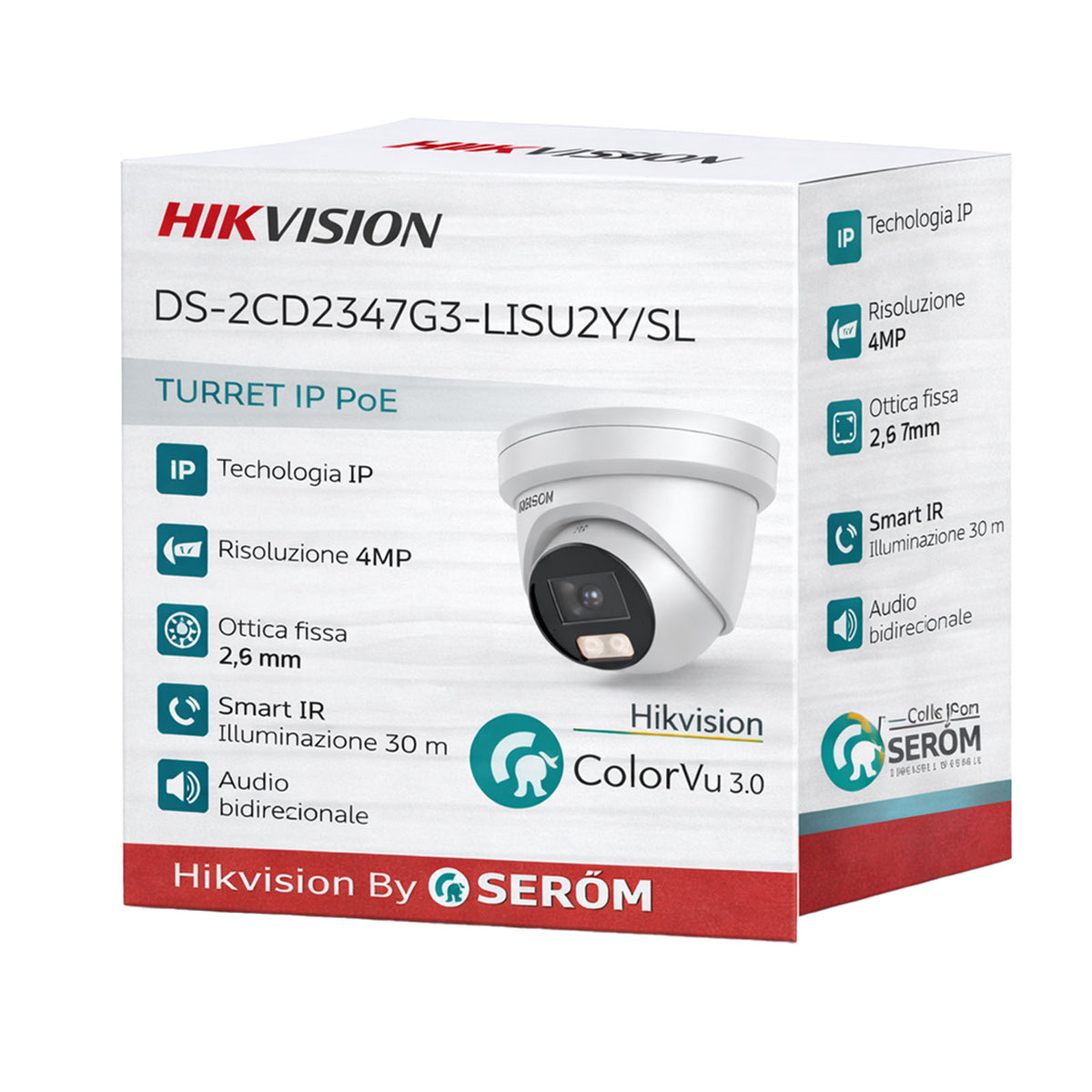 DS-2CD2347G3-LIS2UY/SL - Telecamera IP Hikvision 4MP ColorVu 3.0 con AI, Audio e Visione Notturna a Colori 30m IP67