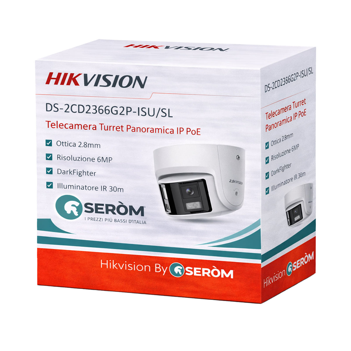 DS-2CD2366G2P-ISU/SL 6MP Turret Panoramica IP PoE 2.8mm AcuSense IR 30m Audio Allarme IP67 H.265+ - Hikvision