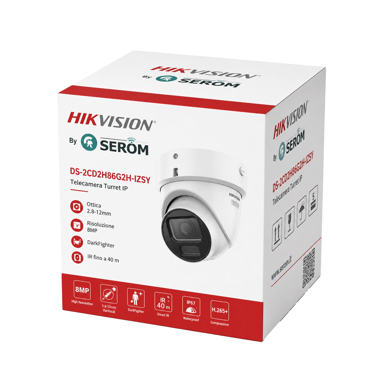 DS-2CD2H86G2H-IZSY 8MP 4K Telecamera IP Turret AI DarkFighter Varifocale 2.8-12mm PoE IP67 IK10 - Hikvision