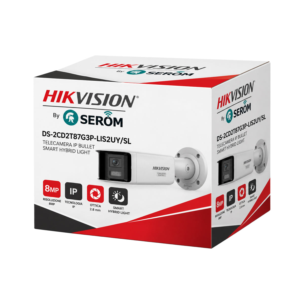 DS-2CD2T87G3P-LIS2UY/SL Telecamera IP Bullet 8MP ColorVu 180°, AI, Smart Hybrid Light, Audio, IP67 - Hikvision