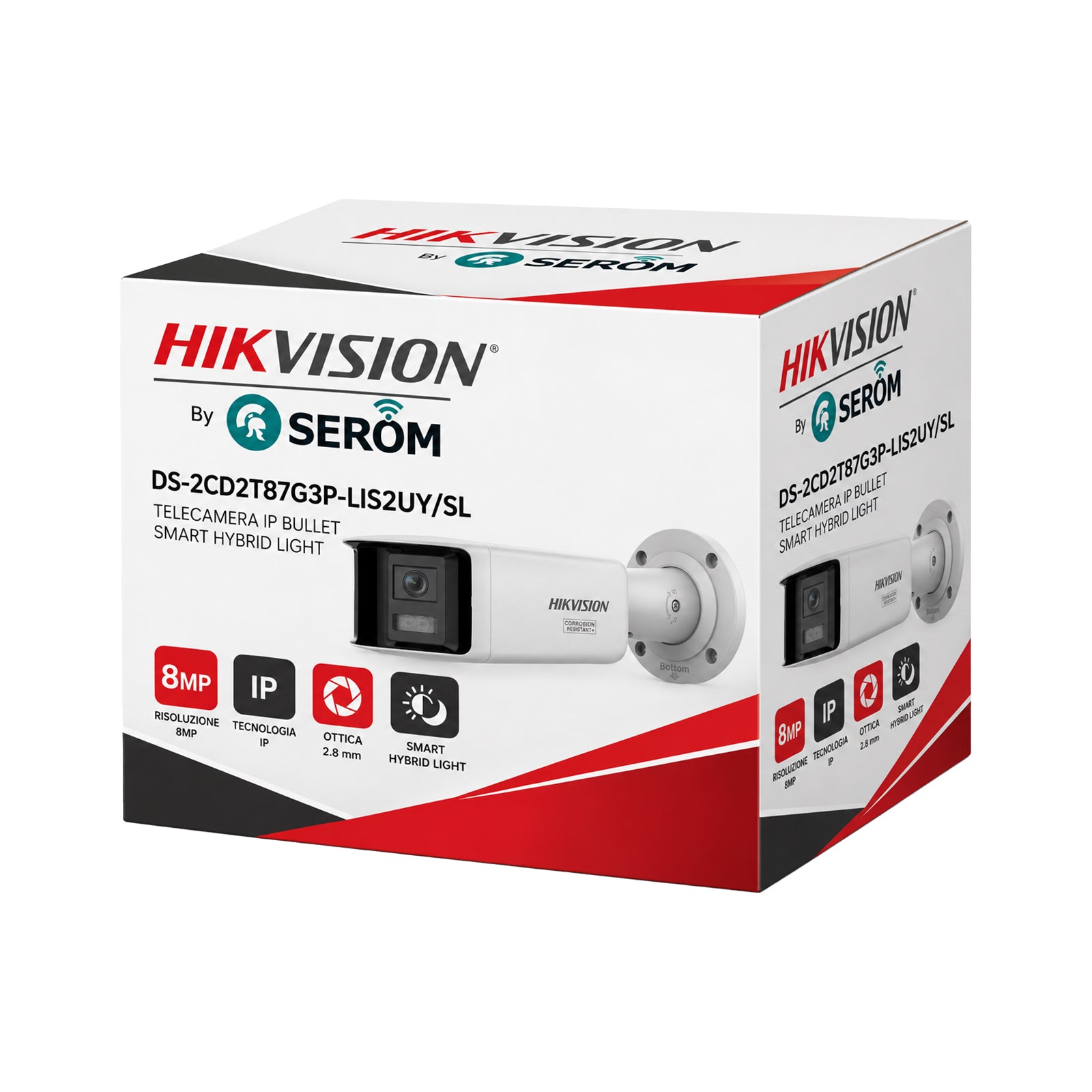 DS-2CD2T87G3P-LIS2UY/SL Telecamera IP Bullet 8MP ColorVu 180°, AI, Smart Hybrid Light, Audio, IP67 - Hikvision