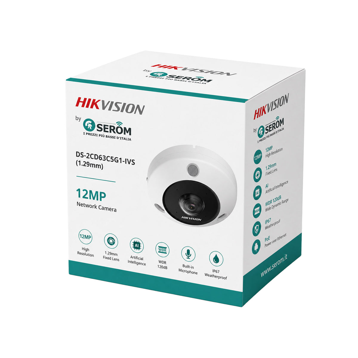 IP-Kamera DS-2CD63C5G1-IVS 12MP Fisheye PoE KI H.265+ IR 15m Mikrofon Lautsprecher IP67 - Hikvision