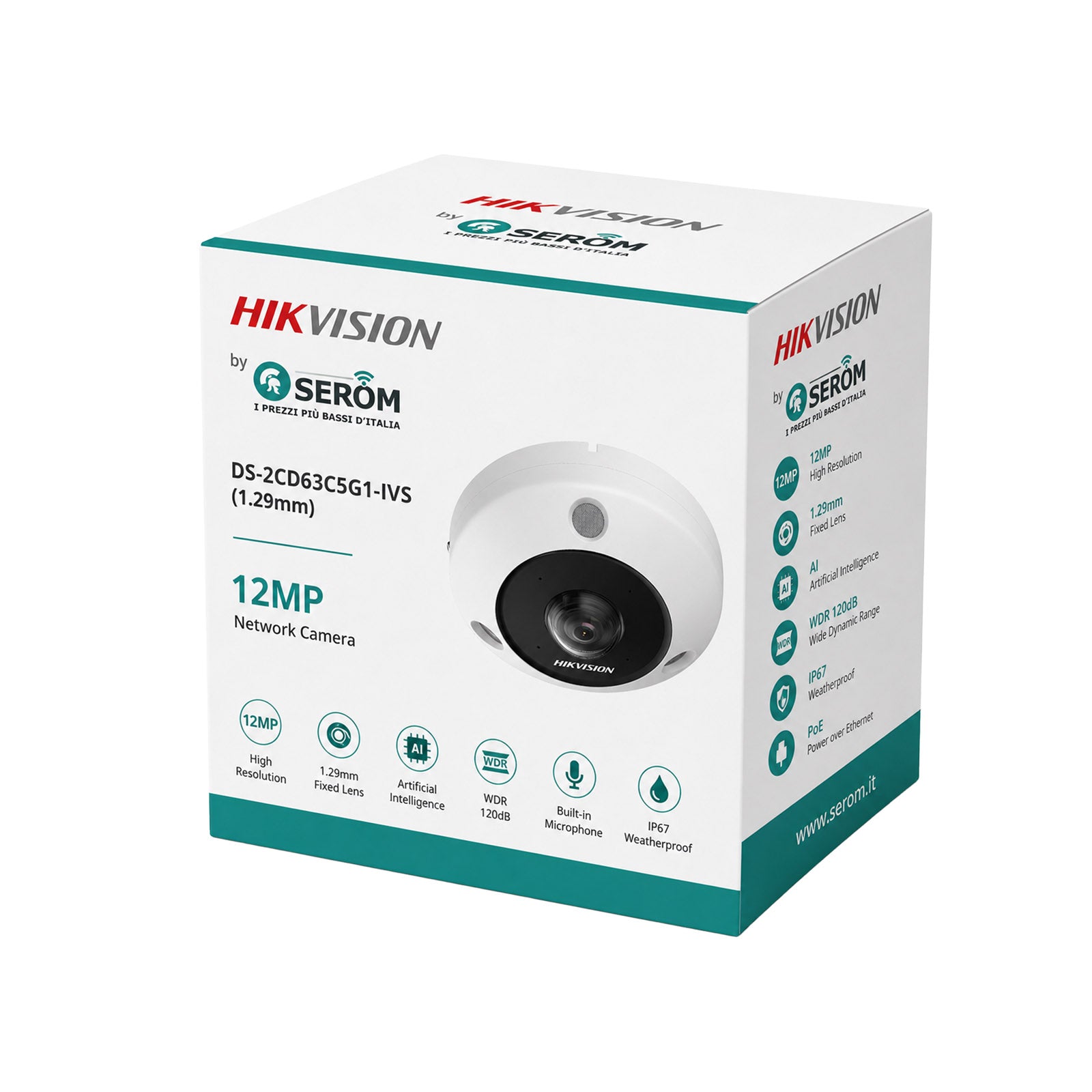IP-Kamera DS-2CD63C5G1-IVS 12MP Fisheye PoE KI H.265+ IR 15m Mikrofon Lautsprecher IP67 - Hikvision