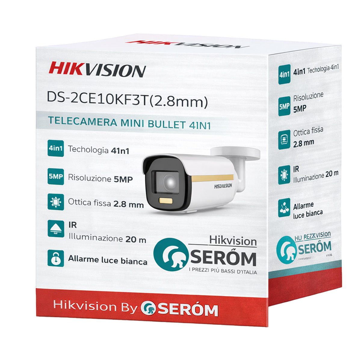 DS-2CE10KF3T 3K Mini Bullet 2.8mm Visione Colori 24/7 IP67 Luce Bianca 20m Videosorveglianza Esterno - Hikvision