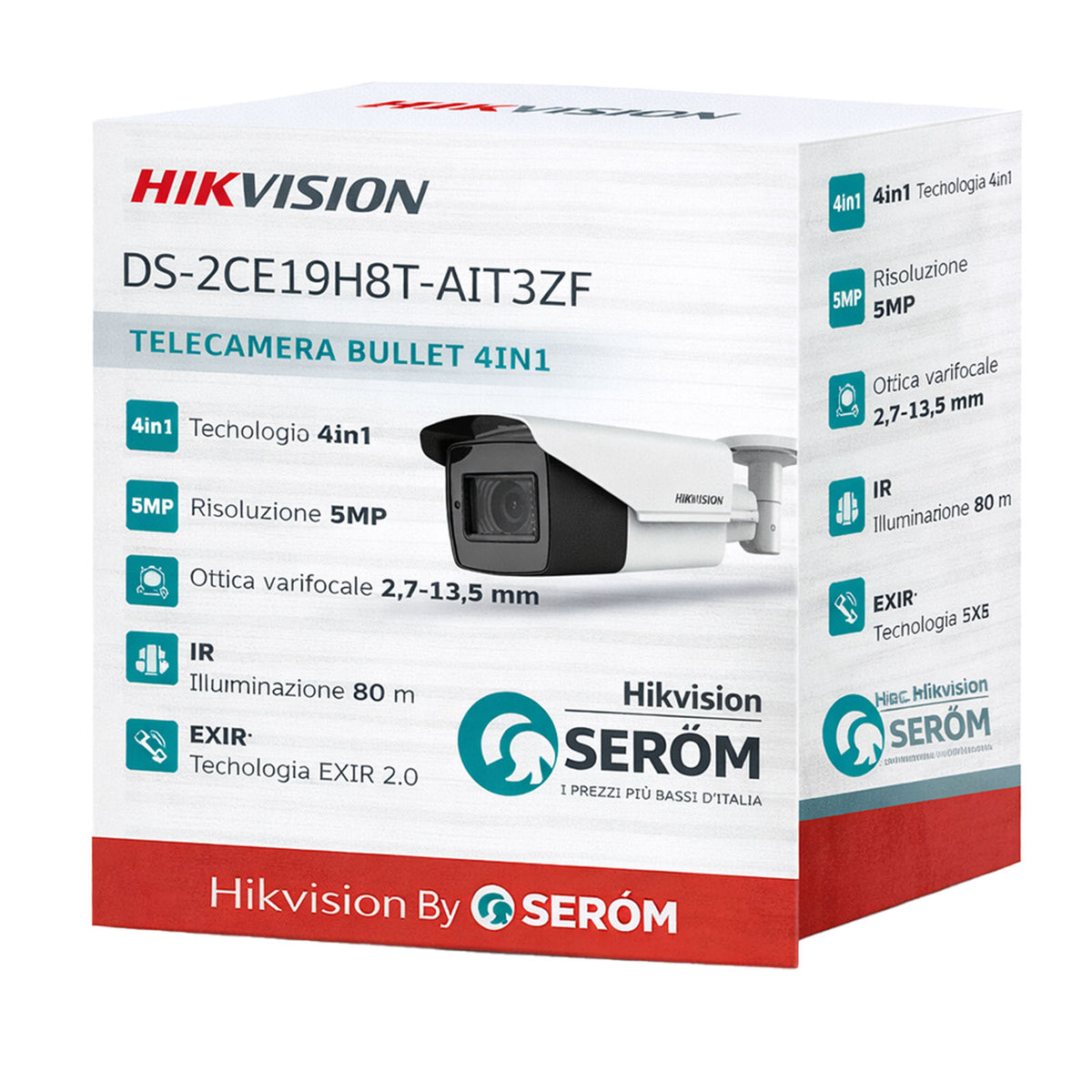 DS-2CE19H8T-AIT3ZF 5MP 4in1 Bullet 2.7-13.5mm Motorizzata EXIR 80m WDR 130dB IP67 Ultra Low Light - Hikvision