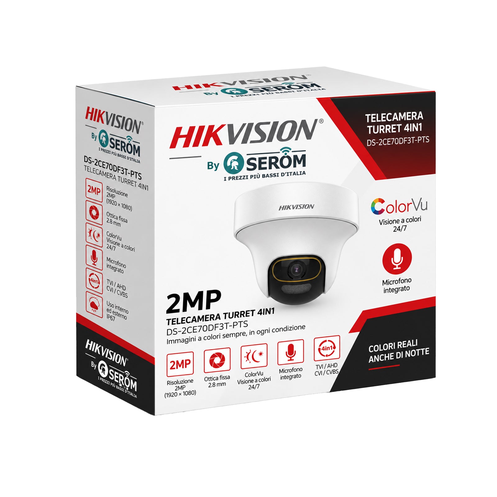 DS-2CE70DF3T-PTS 2.8mm Telecamera Turbo HD 2MP ColorVu Full HD Microfono Smart IR 20m WDR 130dB - Hikvision
