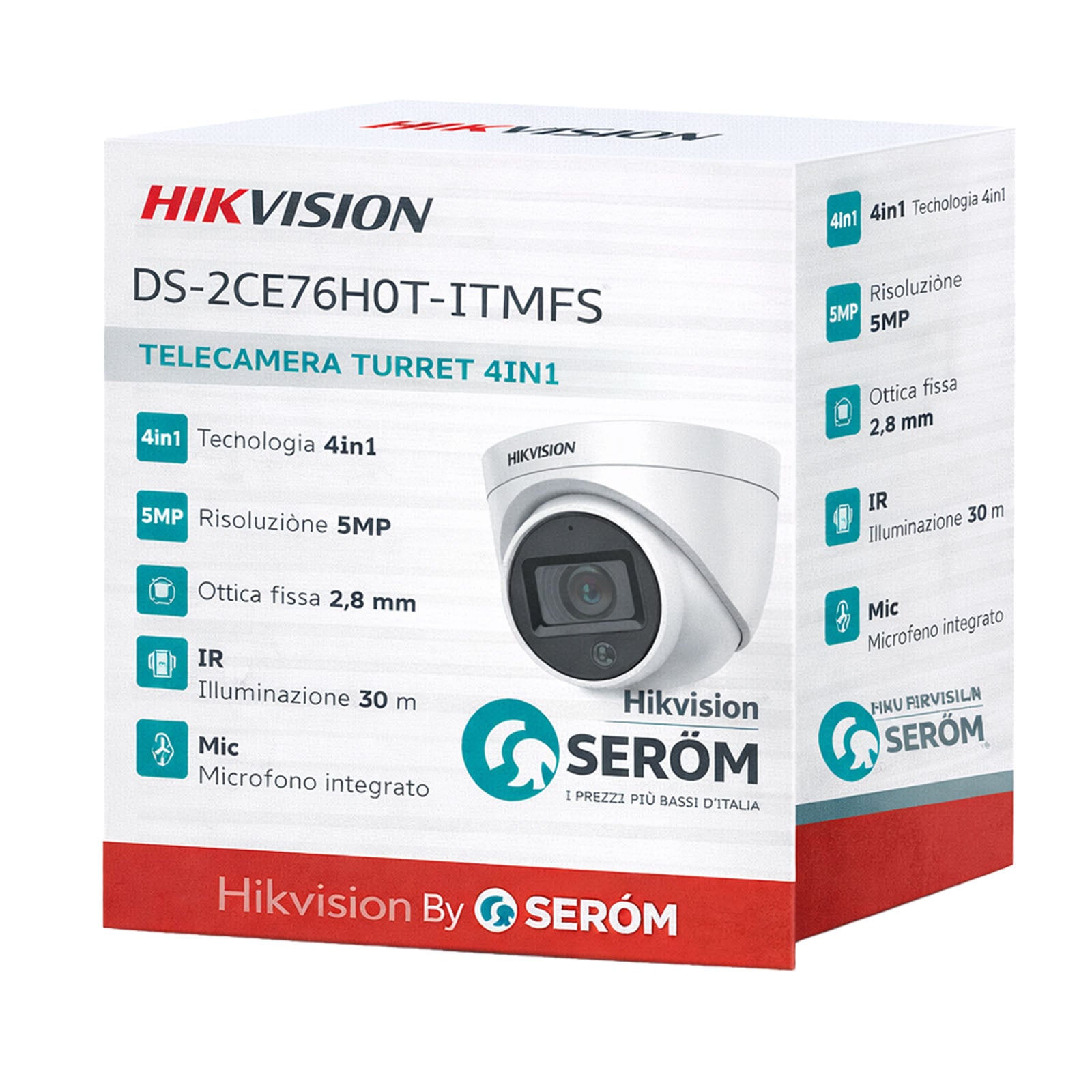 DS-2CE76H0T-ITMFS 5MP 4in1 Dome 2.8mm Smart IR 30m Audio Coassiale DWDR IP67 Telecamera Esterno - Hikvision