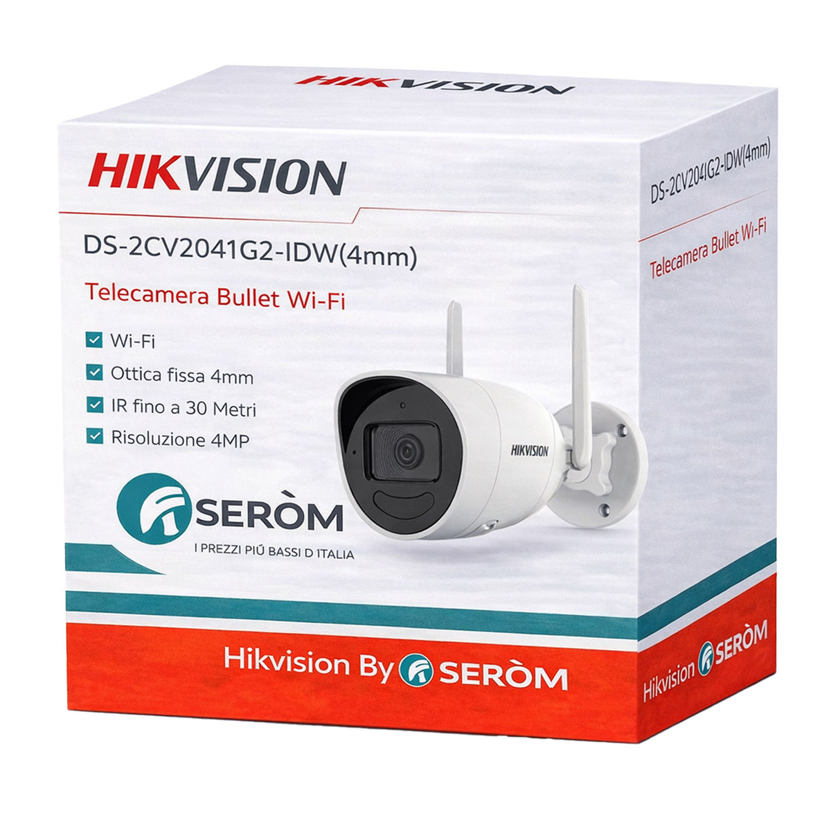 DS-2CV2041G2-IDW Telecamera Bullet WiFi 4MP 4mm IR 30m H.265+ WDR Slot MicroSD 512GB per Videosorveglianza Esterna - Hikvision