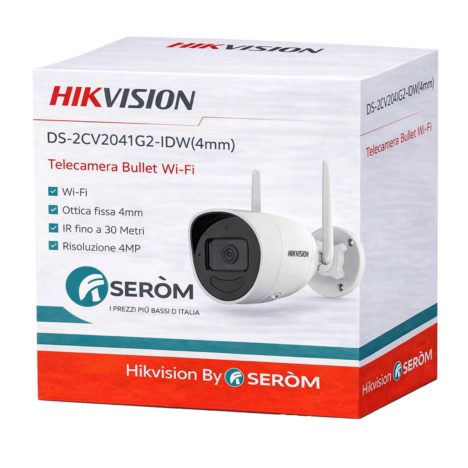 DS-2CV2041G2-IDW Telecamera Bullet WiFi 4MP 4mm IR 30m H.265+ WDR Slot MicroSD 512GB per Videosorveglianza Esterna - Hikvision