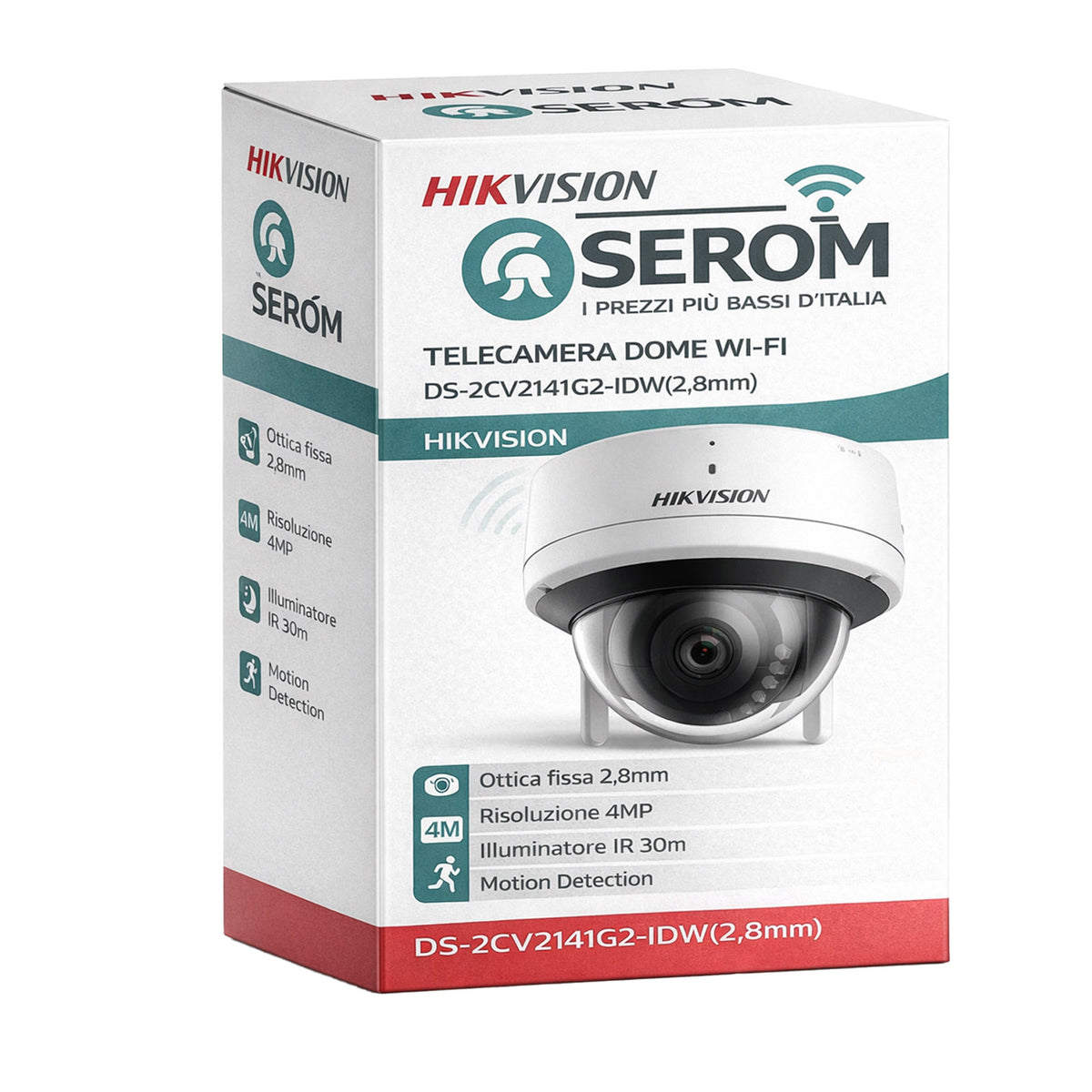 DS-2CV2141G2-IDW(2.8mm) - Telecamera IP Dome Wi-Fi 4MP da Esterno con IR 30m, Microfono, H.265+ e Hik-Connect - Hikvision