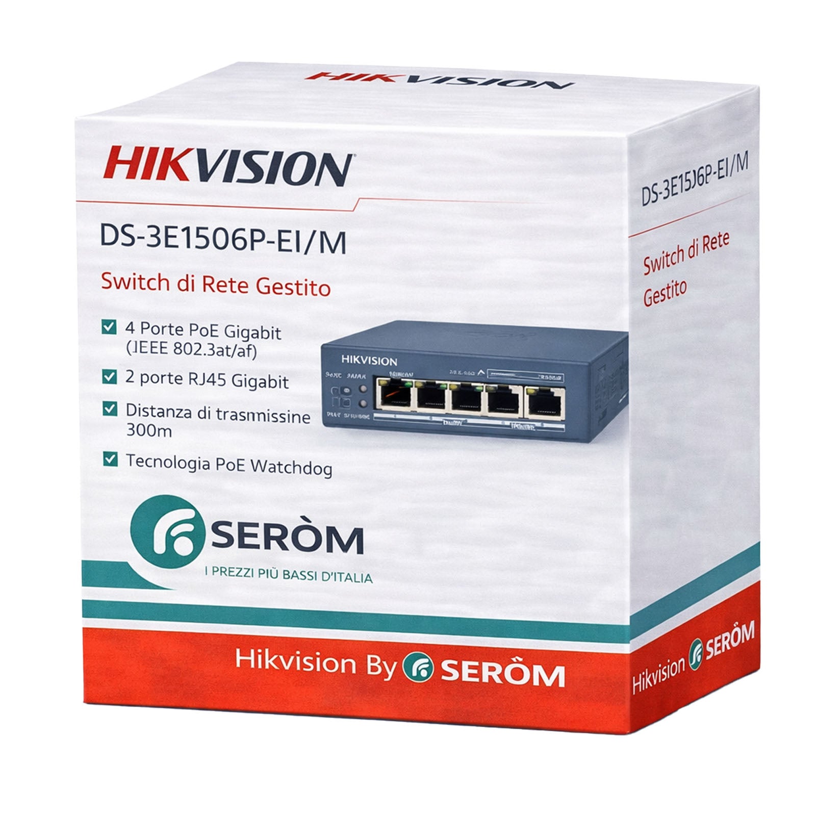 DS-3E1506P-EI/M Managed Switch 4 Gigabit PoE Ports 2 RJ45 300m 14Gbps PoE Watchdog 6kV - Hikvision