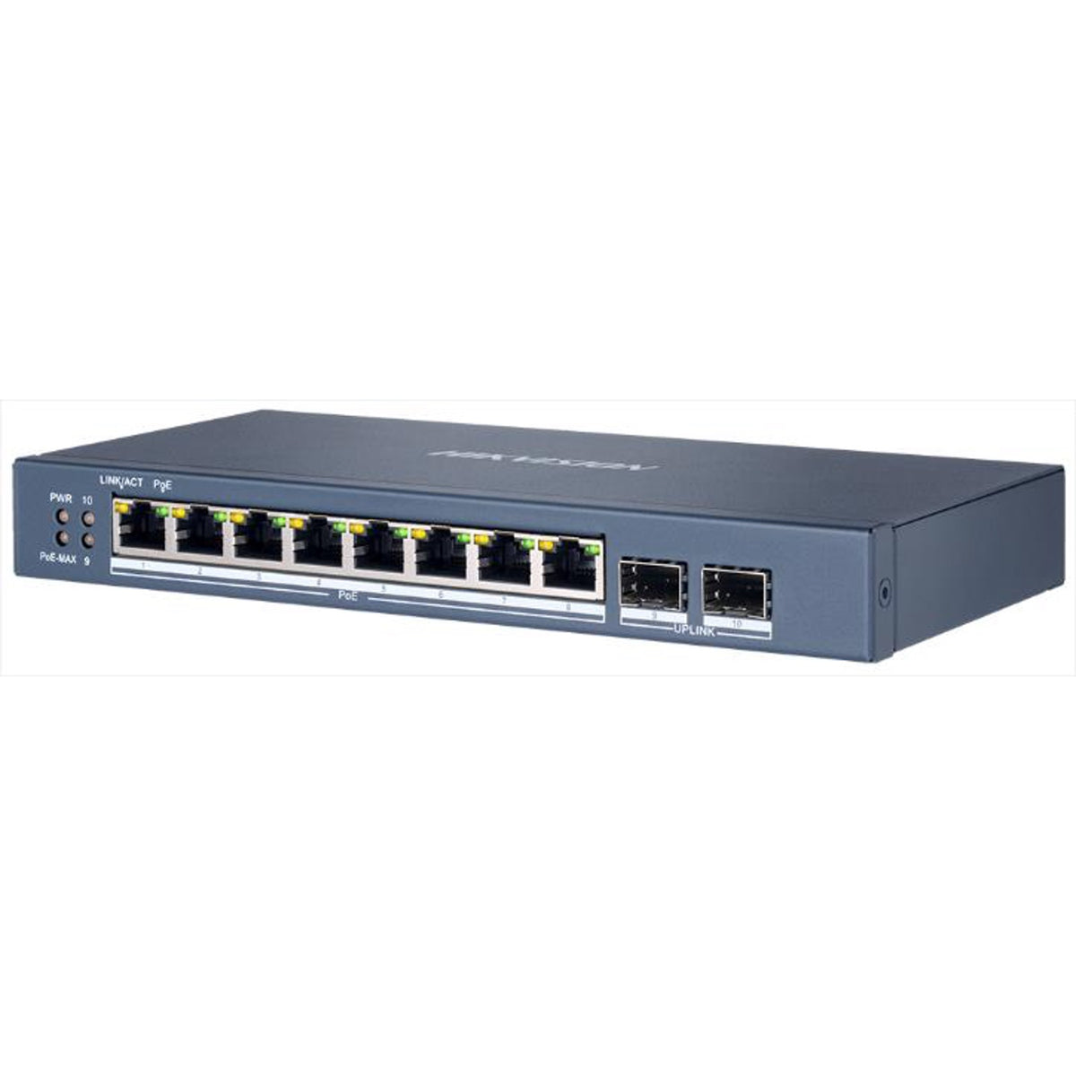 DS-3E1510P-EI - Switch PoE Gigabit Gestito 8 Porte + 2 Fibra, 20Gbps con Protezione 6KV e Gestione Rete Avanzata - Hikvision