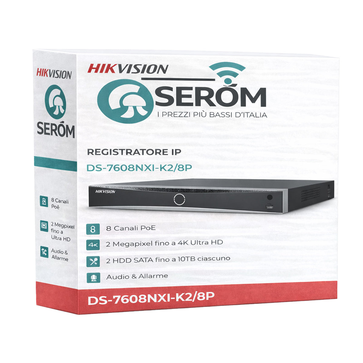 NVR DS-7608NXI-K2/8P 8 Canali PoE 12MP 4K Ultra HD con AI, H.265+ - Hikvision