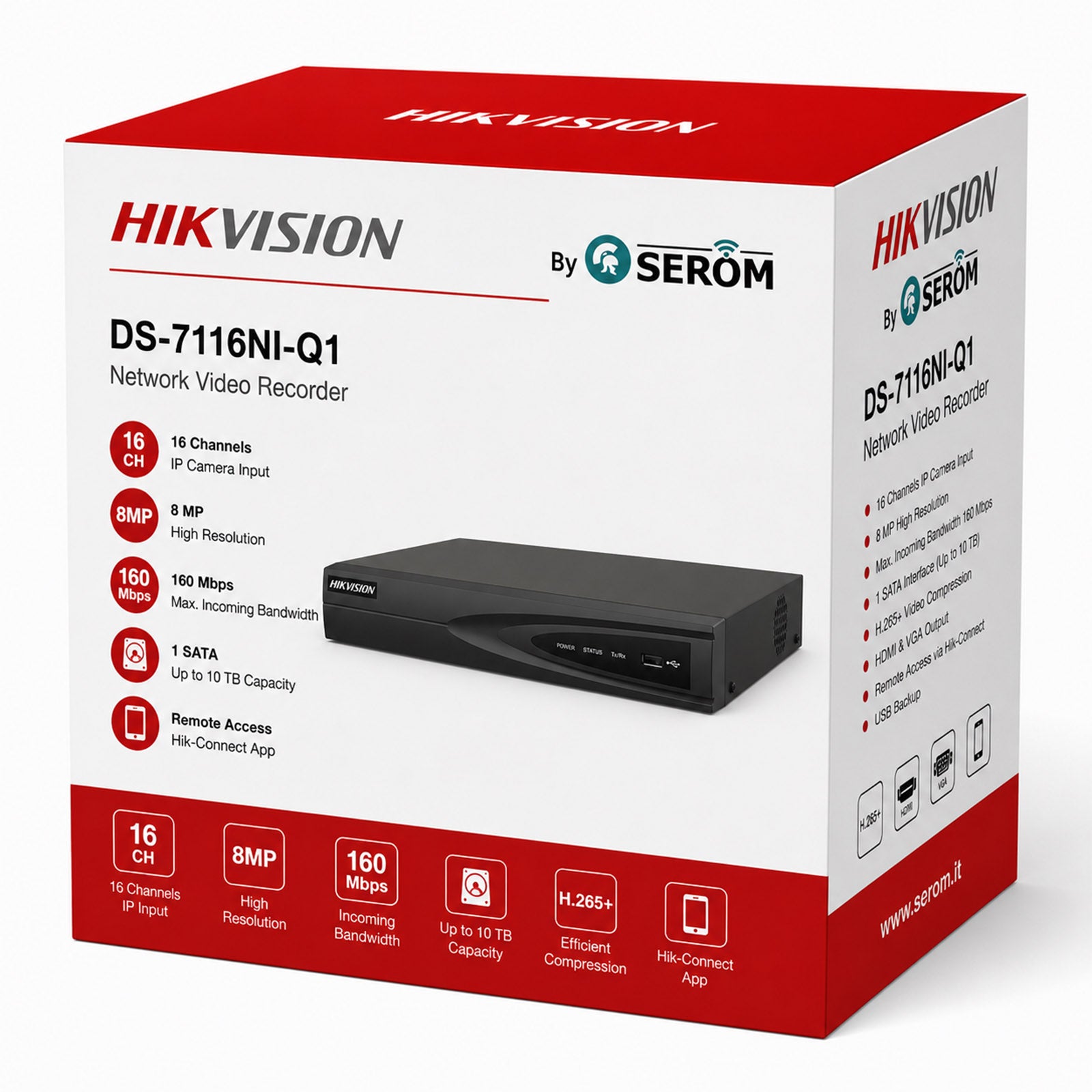 DS-7616NI-Q1 NVR 16 Canali IP 8MP H.265+ HDMI 4K HDD 8TB Motion Detection 2.0 AI Smart Playback - Hikvision