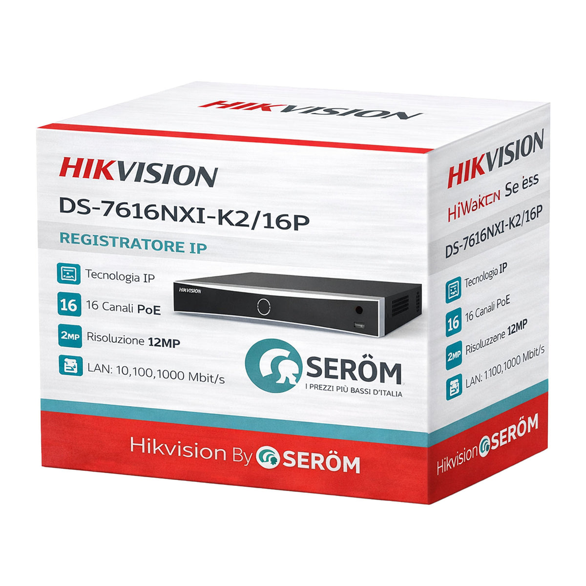 DS-7616NXI-K2/16P NVR 16 Canali 12MP 4K PoE 160Mbps AI Face ANPR 2 SATA 10TB H.265+ ONVIF - Hikvision
