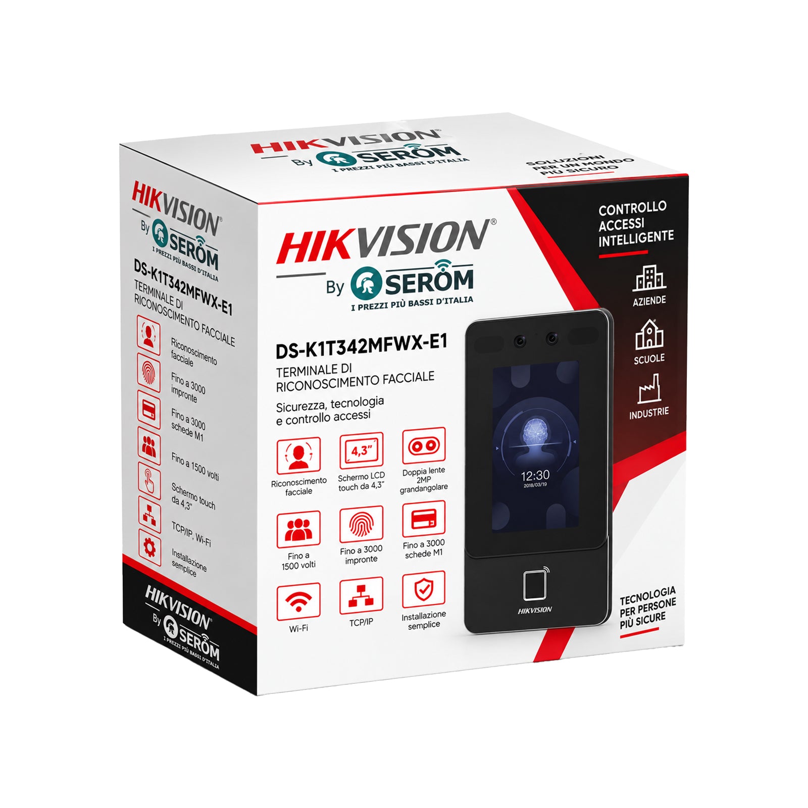 DS-K1T342MFWX-E1 Terminale Riconoscimento Facciale Biometrico 4,3" WiFi PoE IP65 Impronta e M1 - Hikvision
