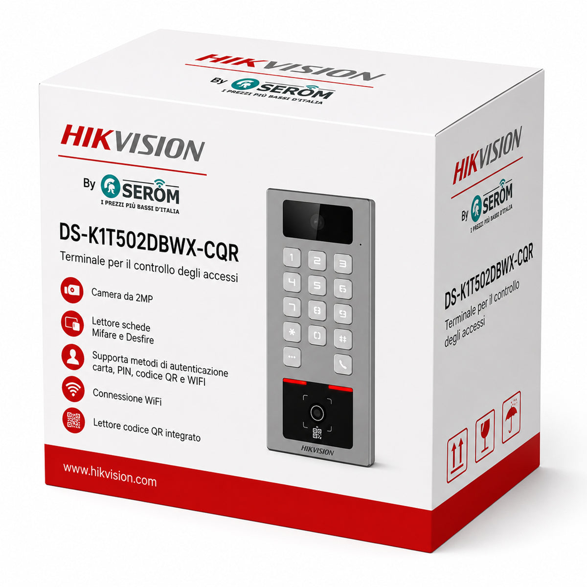 DS-K1T502DBWX-CQR – 2MP QR MIFARE DESFire WiFi IP65 IK09 SIP 2.0 Zutrittskontrollterminal – Hikvision
