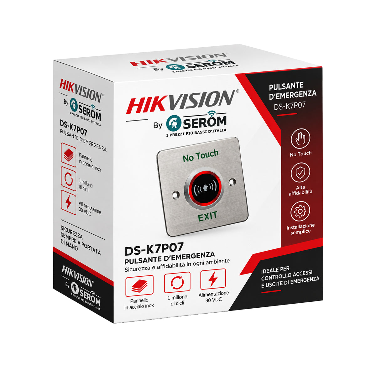 DS-K7P03 Pulsante Uscita Emergenza Controllo Accessi Acciaio Inox NO/NC/COM 30VDC - Hikvision
