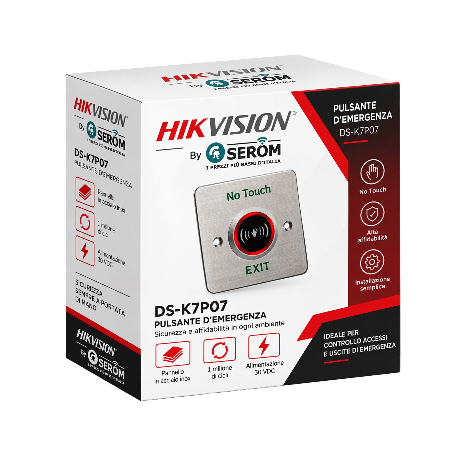 DS-K7P03 Pulsante Uscita Emergenza Controllo Accessi Acciaio Inox NO/NC/COM 30VDC - Hikvision
