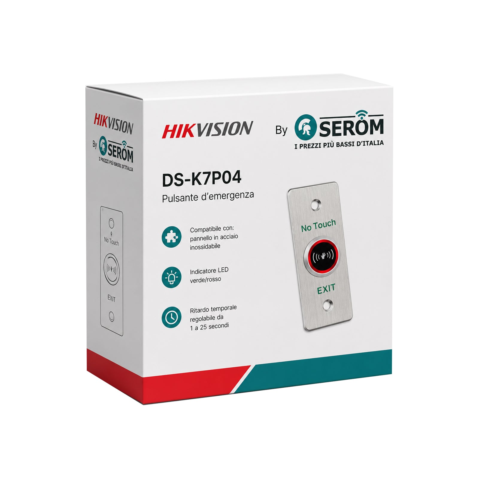 DS-K7P04 Pulsante di Uscita Emergenza in Acciaio Inox con LED e Ritardo Regolabile per Controllo Accessi - Hikvision