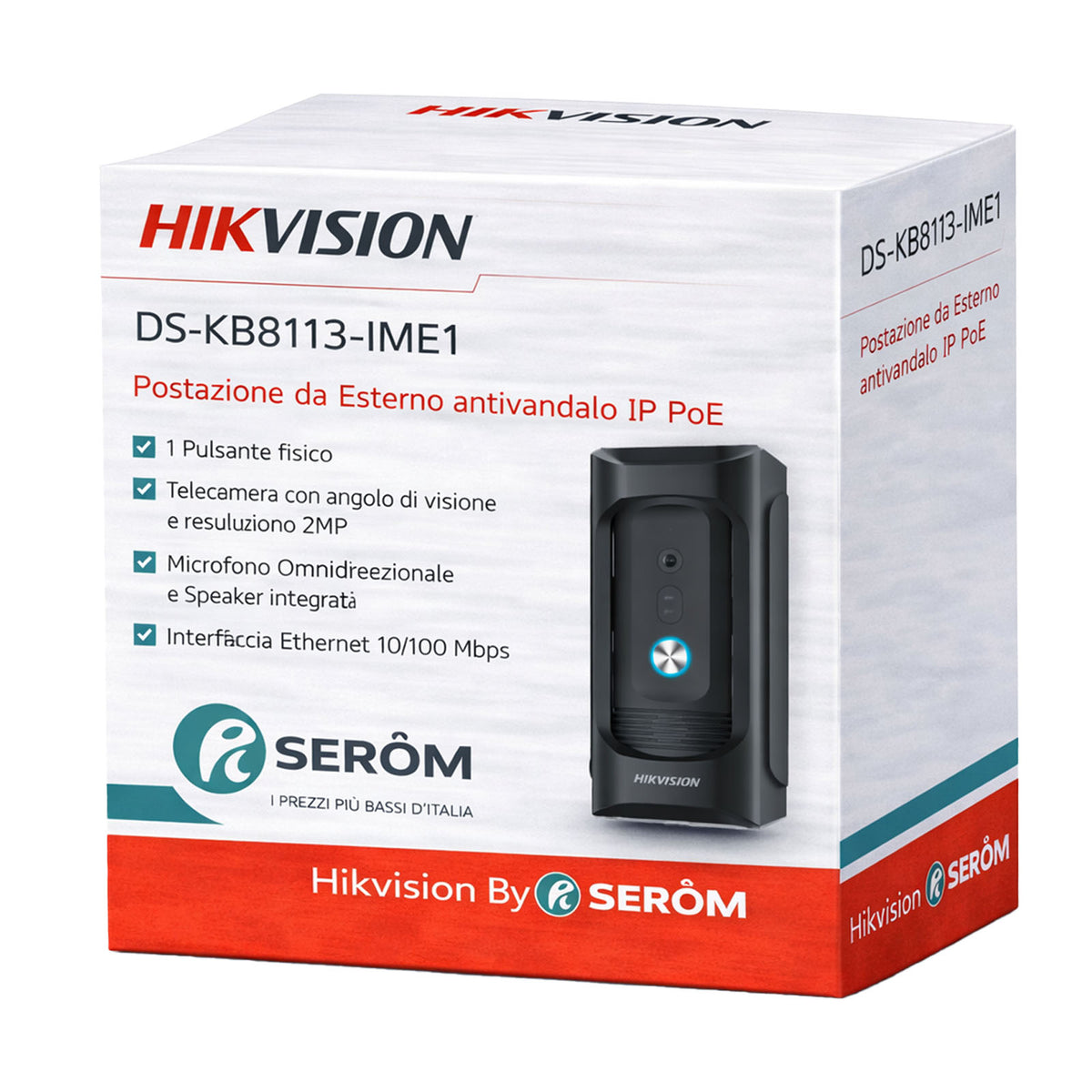 DS-KB8113-IME1 Postazione Esterna IP PoE 2MP Antivandalo IK09 IR WDR IP65 con Audio Integrato - Hikvision