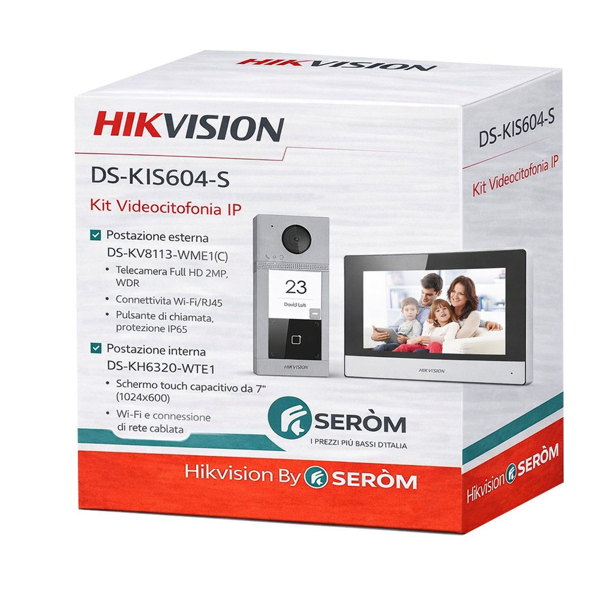 DS-KIS604-S Kit Videocitofono IP 2MP Full HD WiFi 7" Touch PoE con App Hik-Connect IP65 - Hikvision