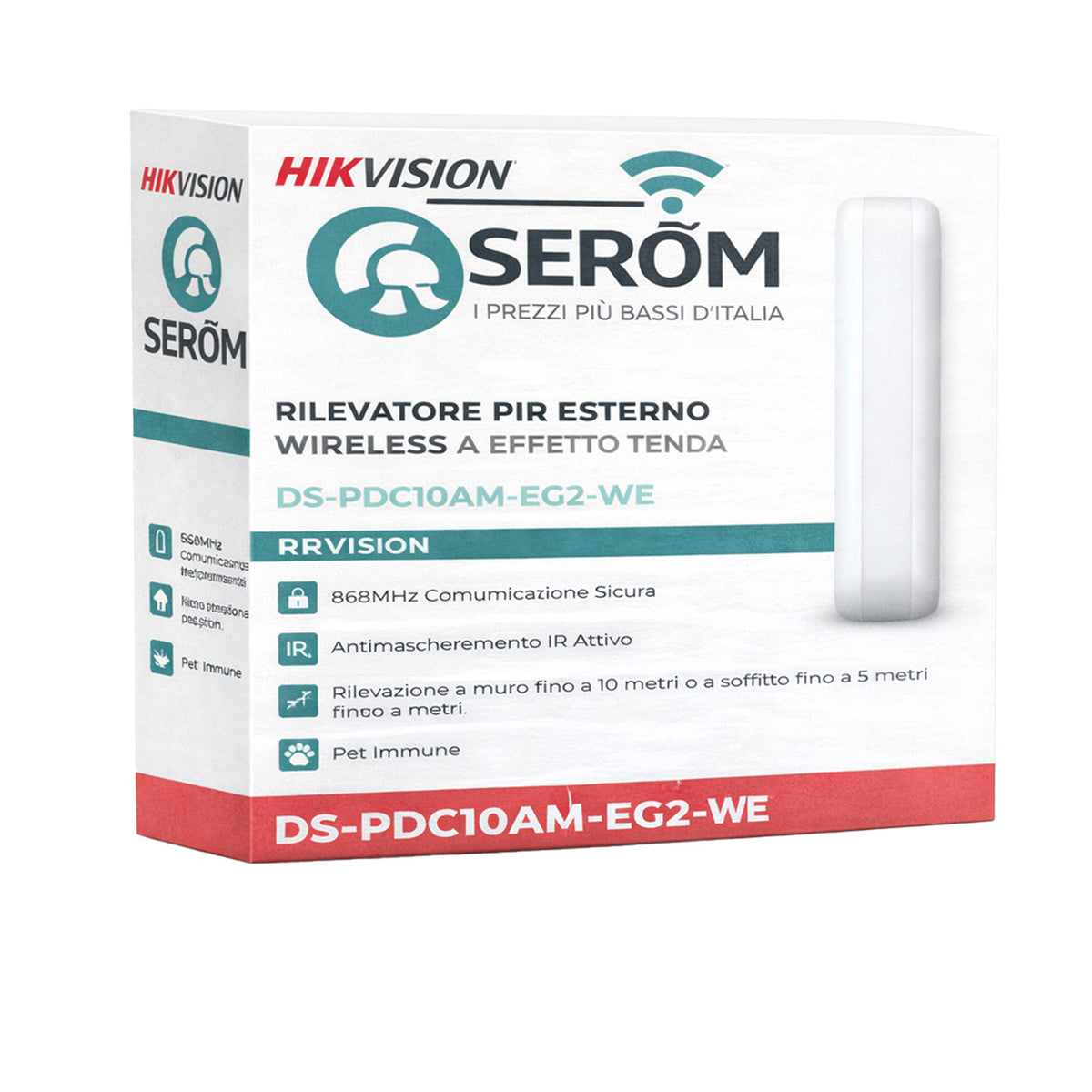 DS-PDC10AM-EG2-WE - Rilevatore PIR Esterno Wireless 868MHz Antimascheramento IP65 - Hikvision
