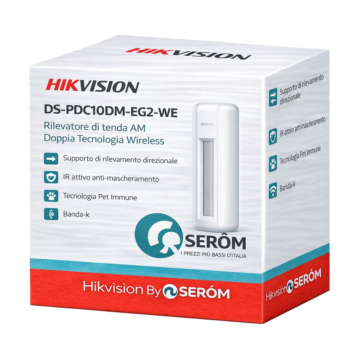 DS-PDC10DM-EG2-WE Rilevatore Tenda Wireless Doppia Tecnologia AM Pet Immune 12Kg IP65 Anti-Jamming - Hikvision