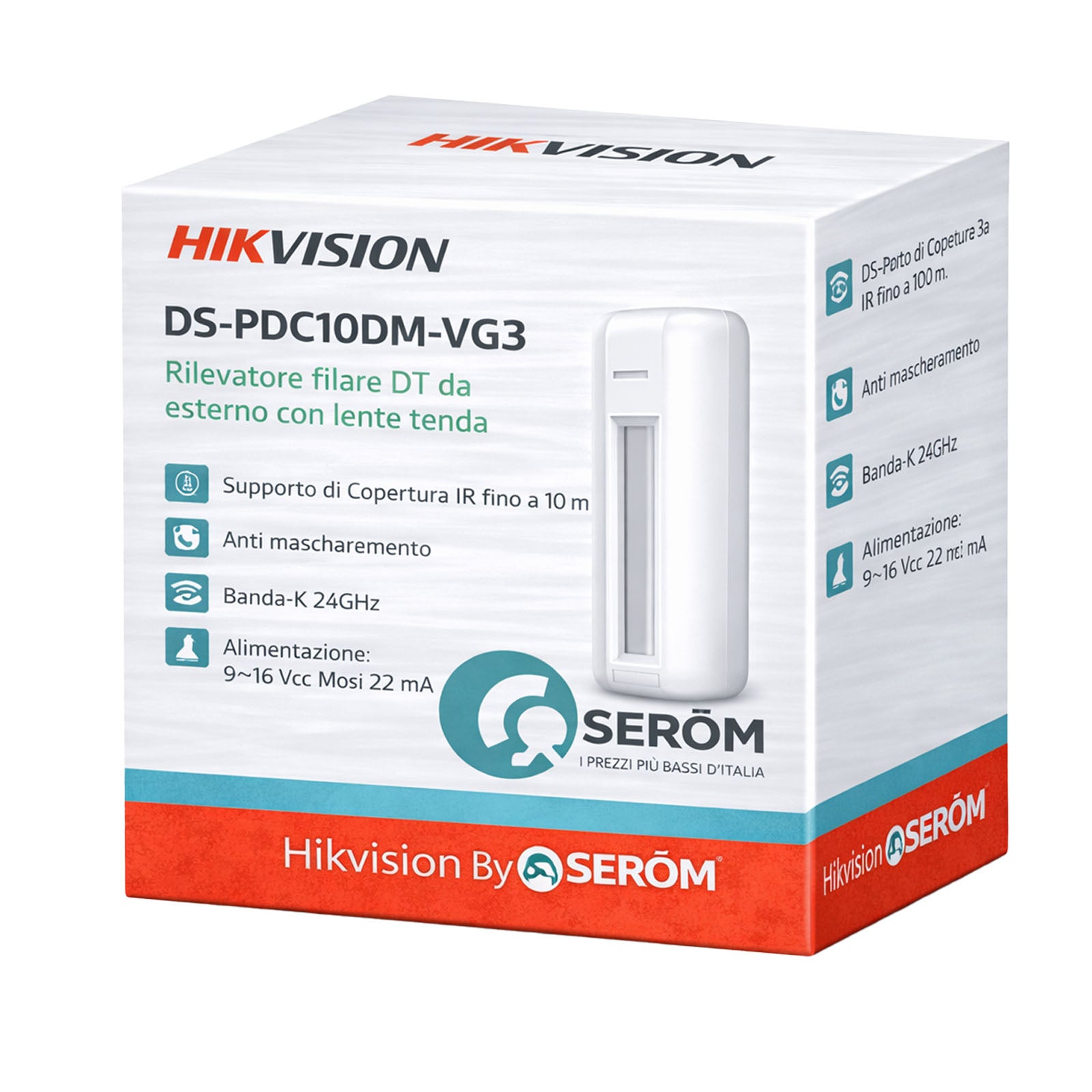 DS-PDC10DM-VG3 Rilevatore DT PIR+MW 24GHz Tenda 10m AM IP65 Filare Banda-K Esterno - Hikvision